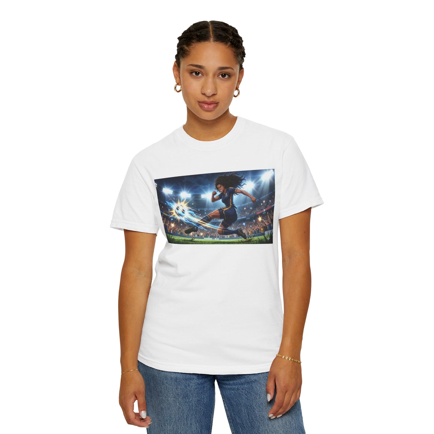 Soccer Kick Graphic T-Shirt — Energetic Stadium Football Design