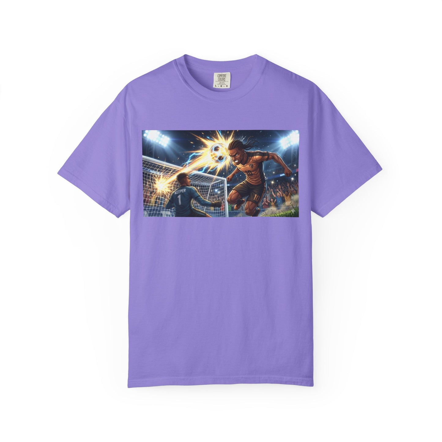 Soccer Goal Celebration T-Shirt — Action Football Scene Graphic Tee
