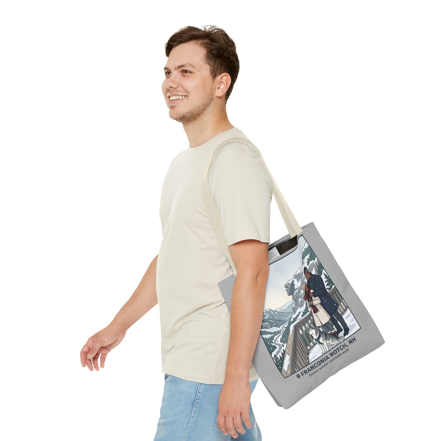 Franconia Notch Winter Couple Tote Bag — Scenic New Hampshire Snowy Overlook Tote
