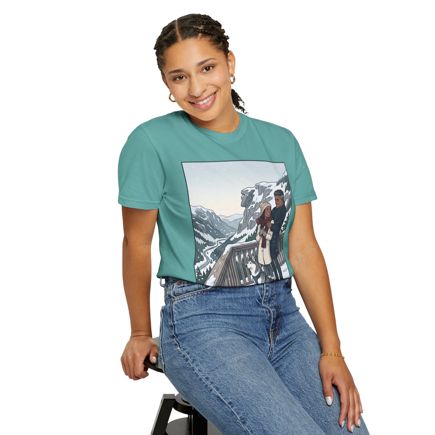 Franconia Notch NH Winter View T-Shirt — Scenic Couple & Husky Travel Tee