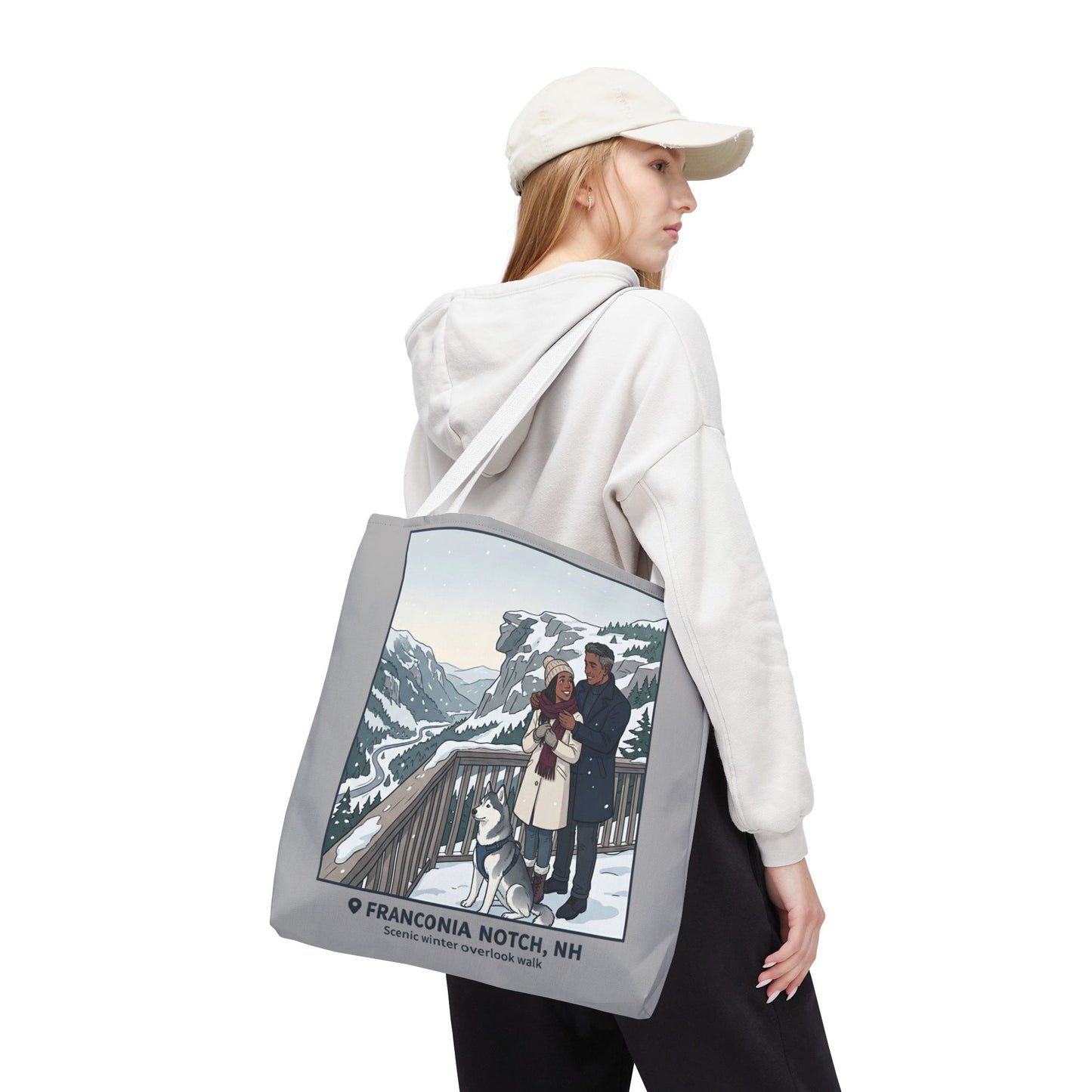 Franconia Notch Winter Couple Tote Bag — Scenic New Hampshire Snowy Overlook Tote