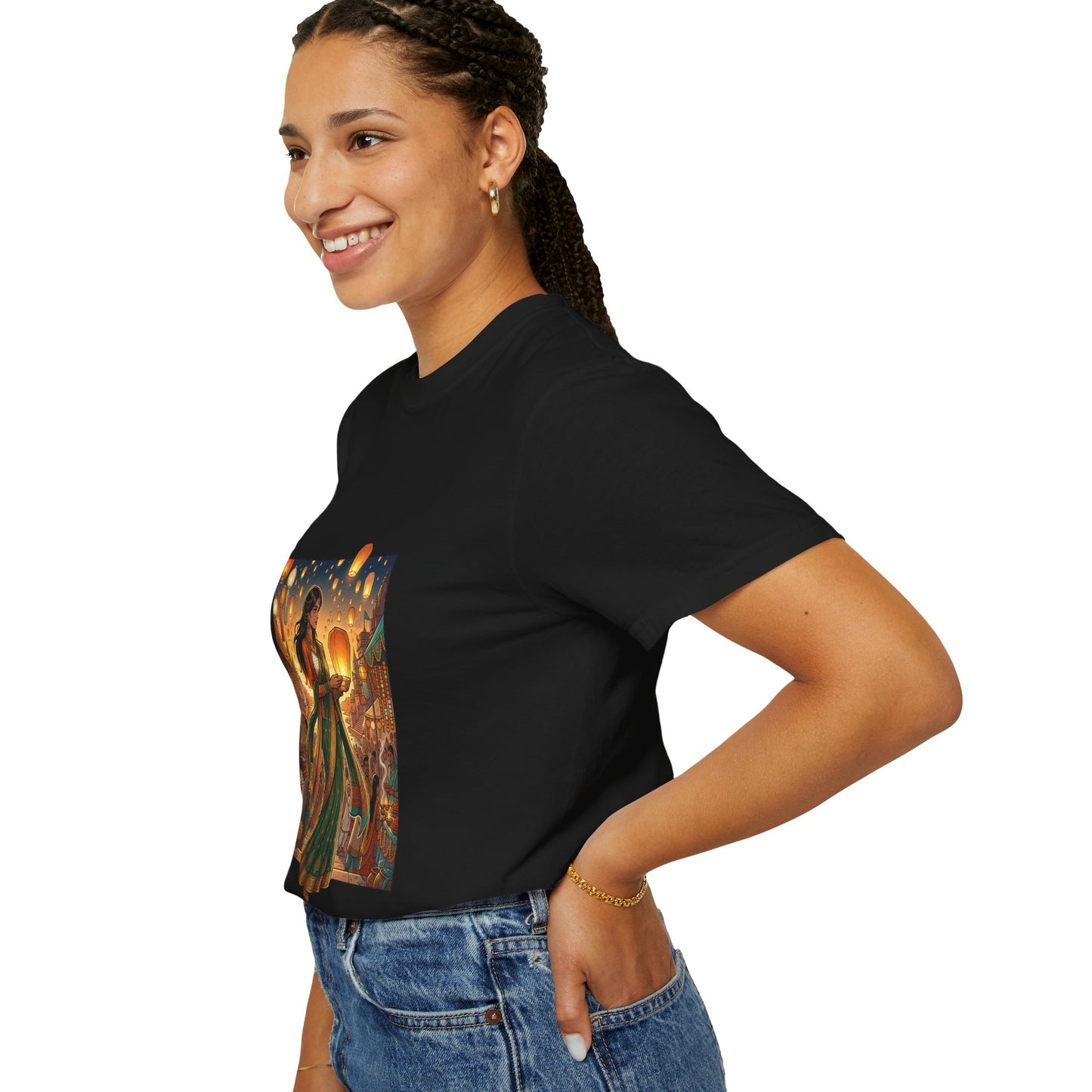 Diwali Lantern Festival T-Shirt — Indian Dancer with Floating Sky Lanterns