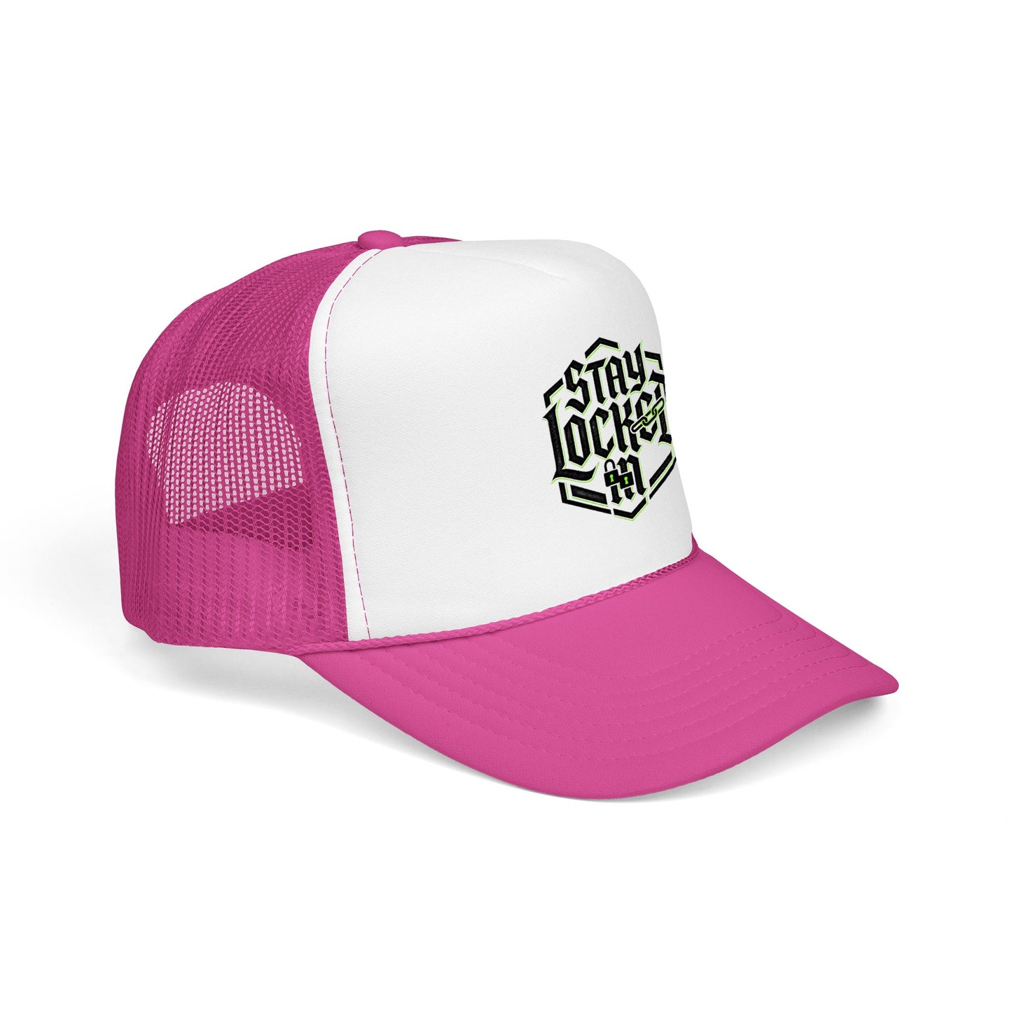 Trucker Hat – Neon 'Stay Lucked In' Embroidered Mesh Cap