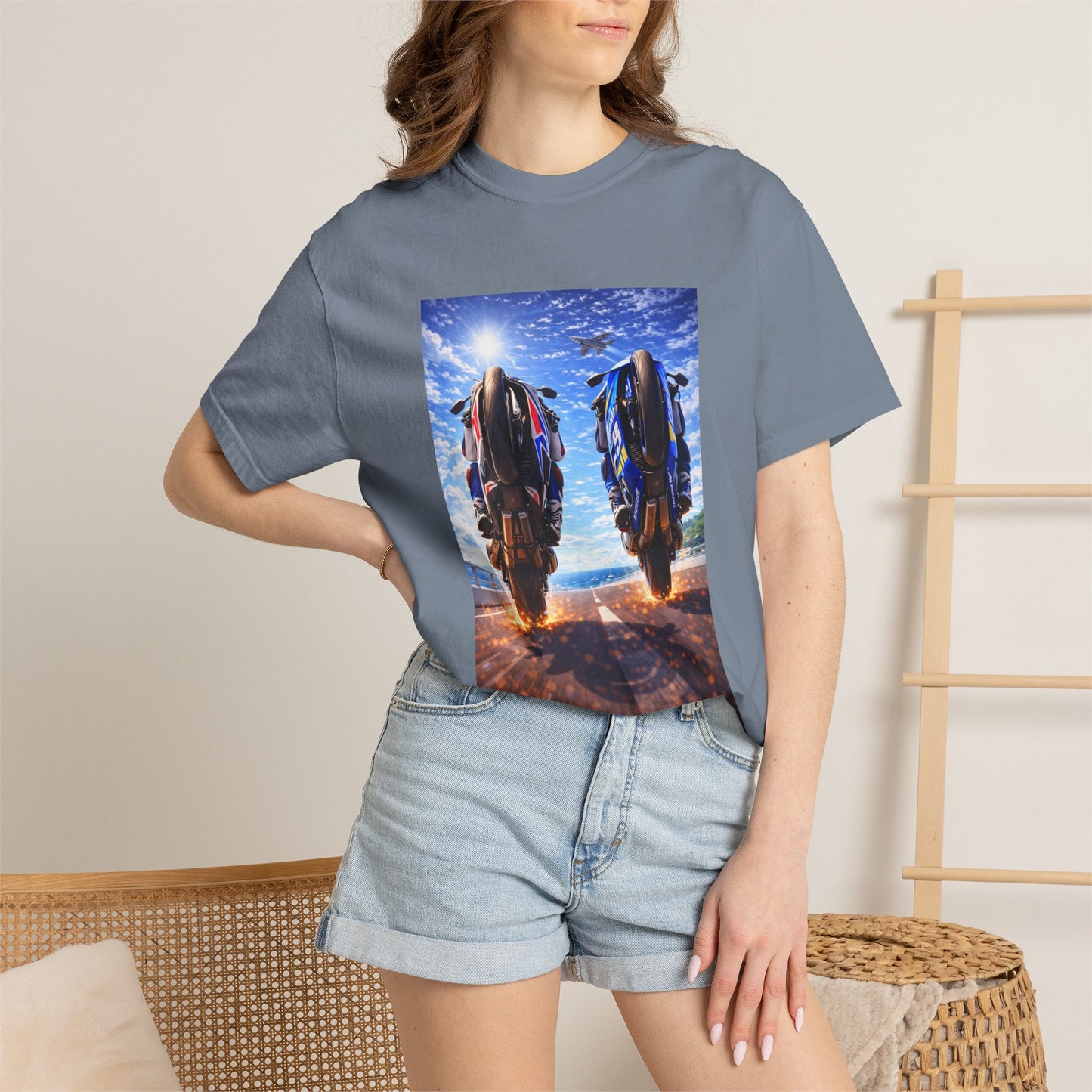 Motorcycle Sunset T-Shirt — Two Bikes Riding Into the Horizon