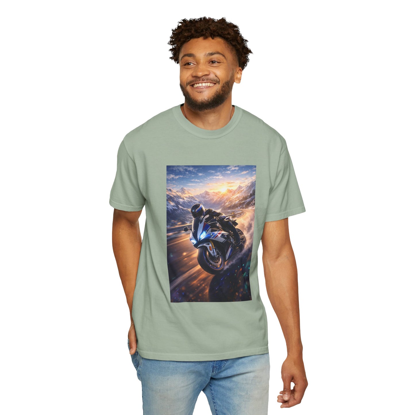 BMW S1000RR ALPINE GHOST RIDE - T‑Shirt — Sportbike Skyline Graphic Tee