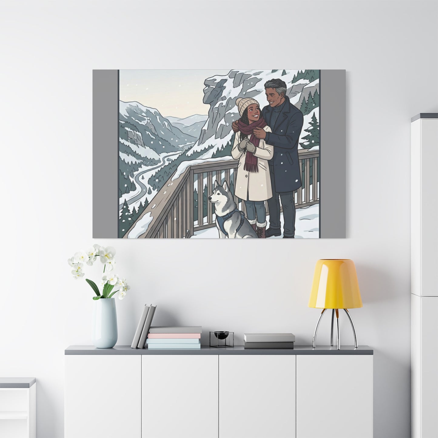 Franconia Notch Winter Couple Canvas Wall Art — Scenic New Hampshire Snowy Overlook Print