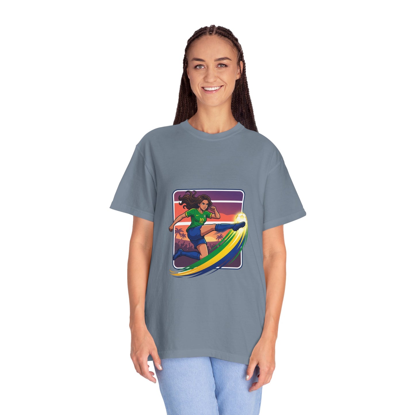 Surfing Sunset T-Shirt — Girl Surfer Rainbow Wave Graphic Tee
