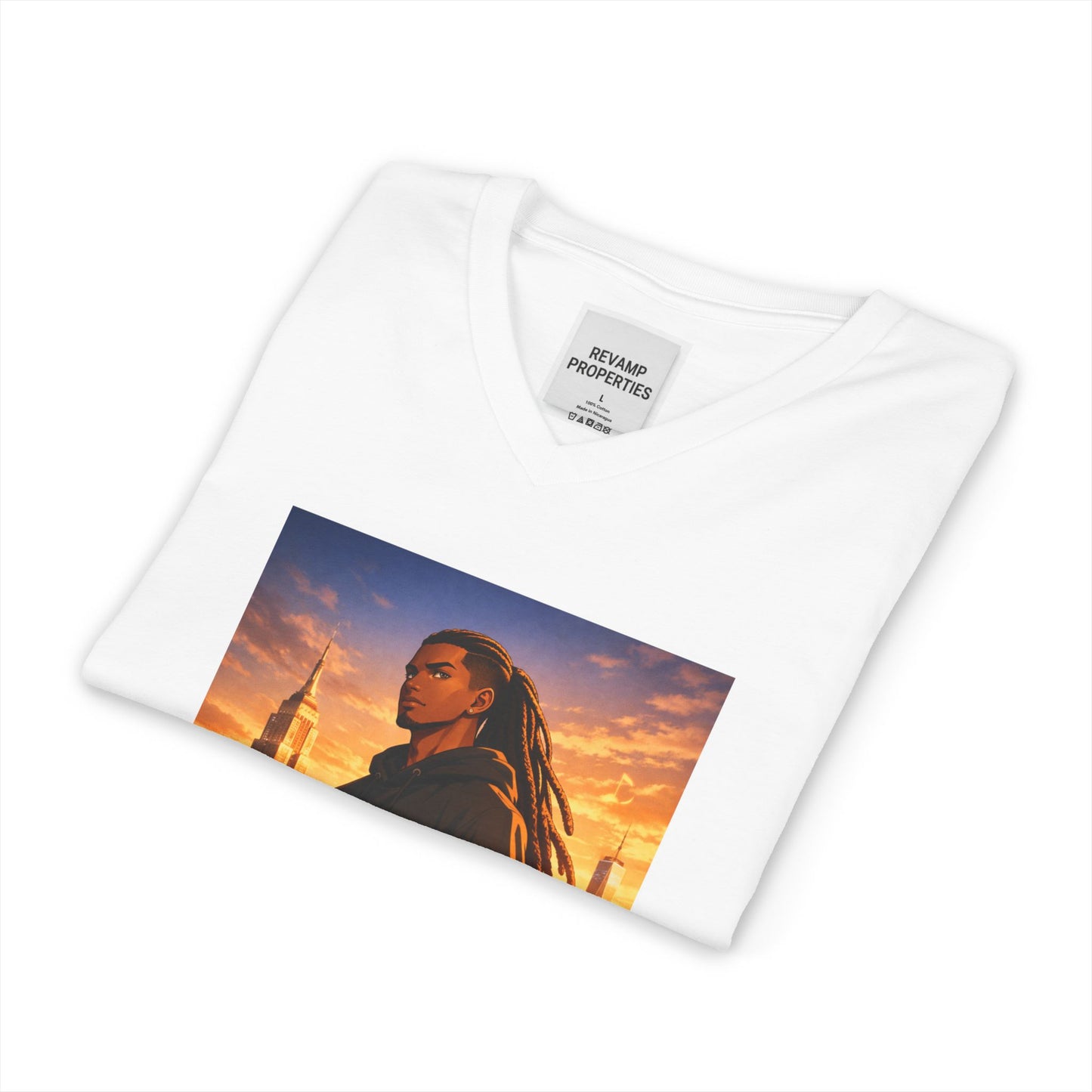 Dreadlocks Sunset Cityscape V-Neck Tee