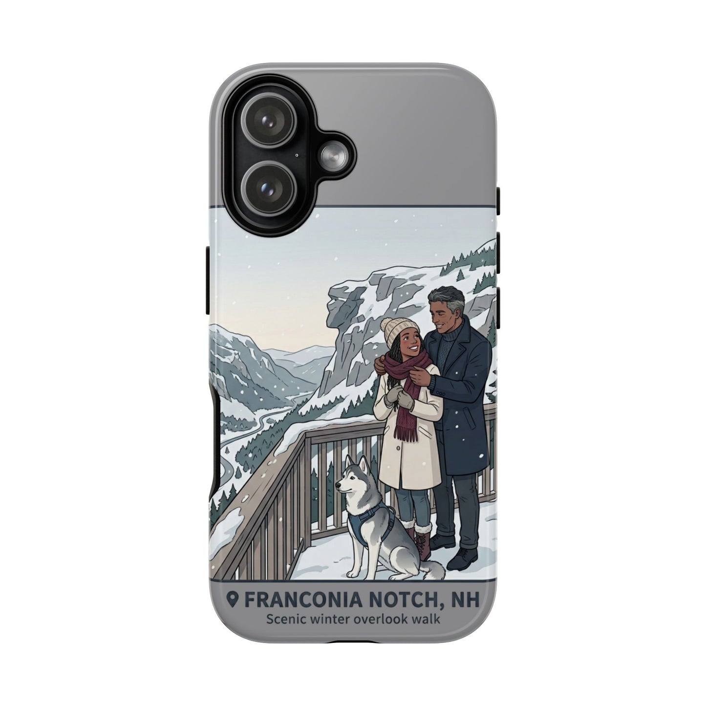 Winter Scenic Phone Case — Franconia Notch NH Couples & Husky Design