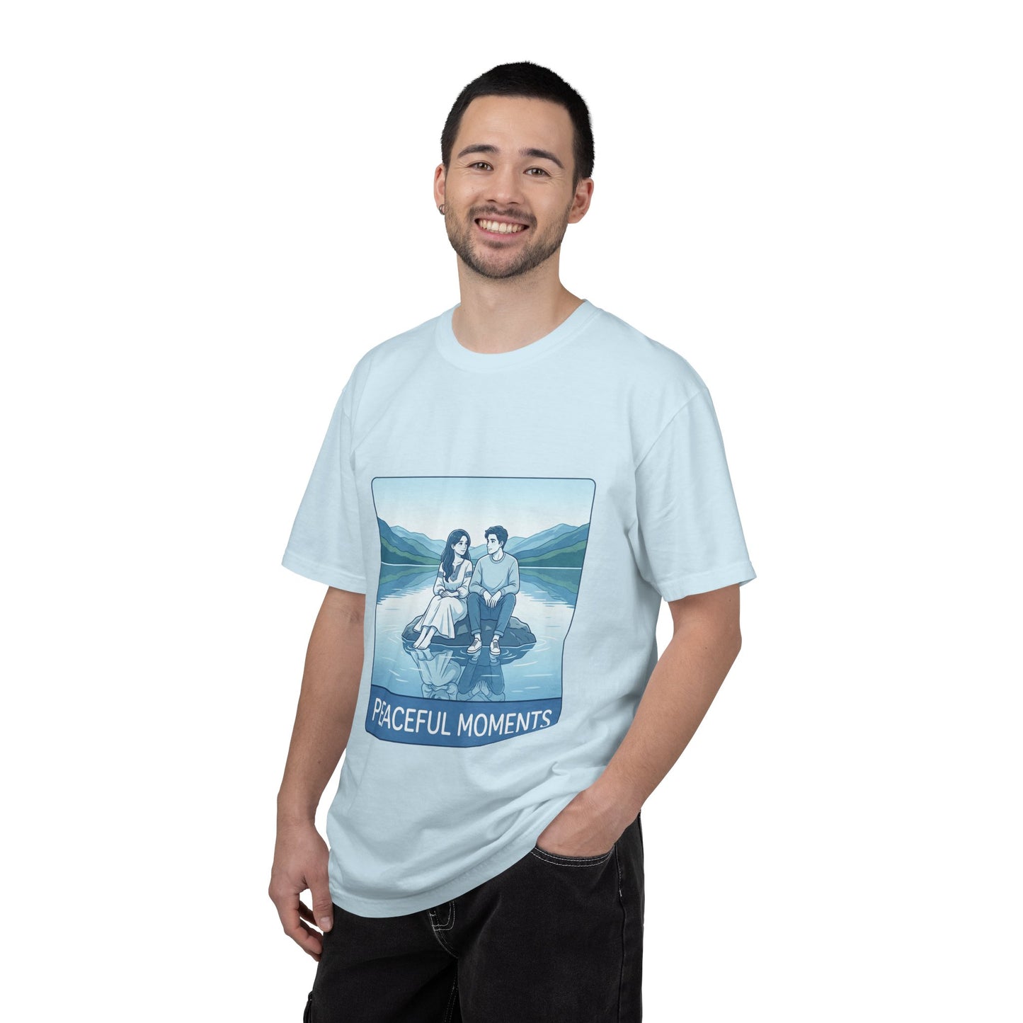 Peaceful Moments Tee — Couple Sitting by Lake Graphic T-Shirt