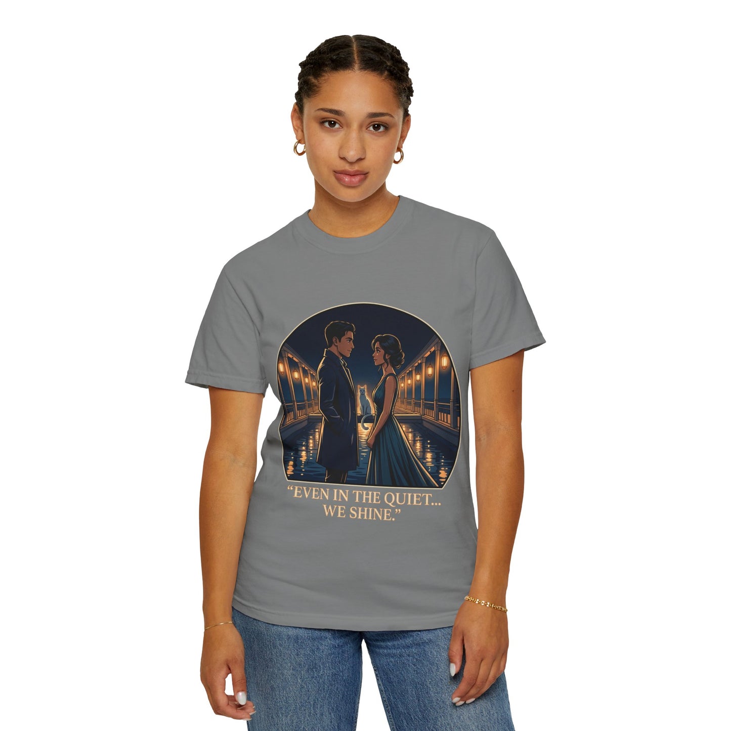 Romantic Night Stroll T-Shirt — "Even in the Quiet... We Shine" Graphic Tee