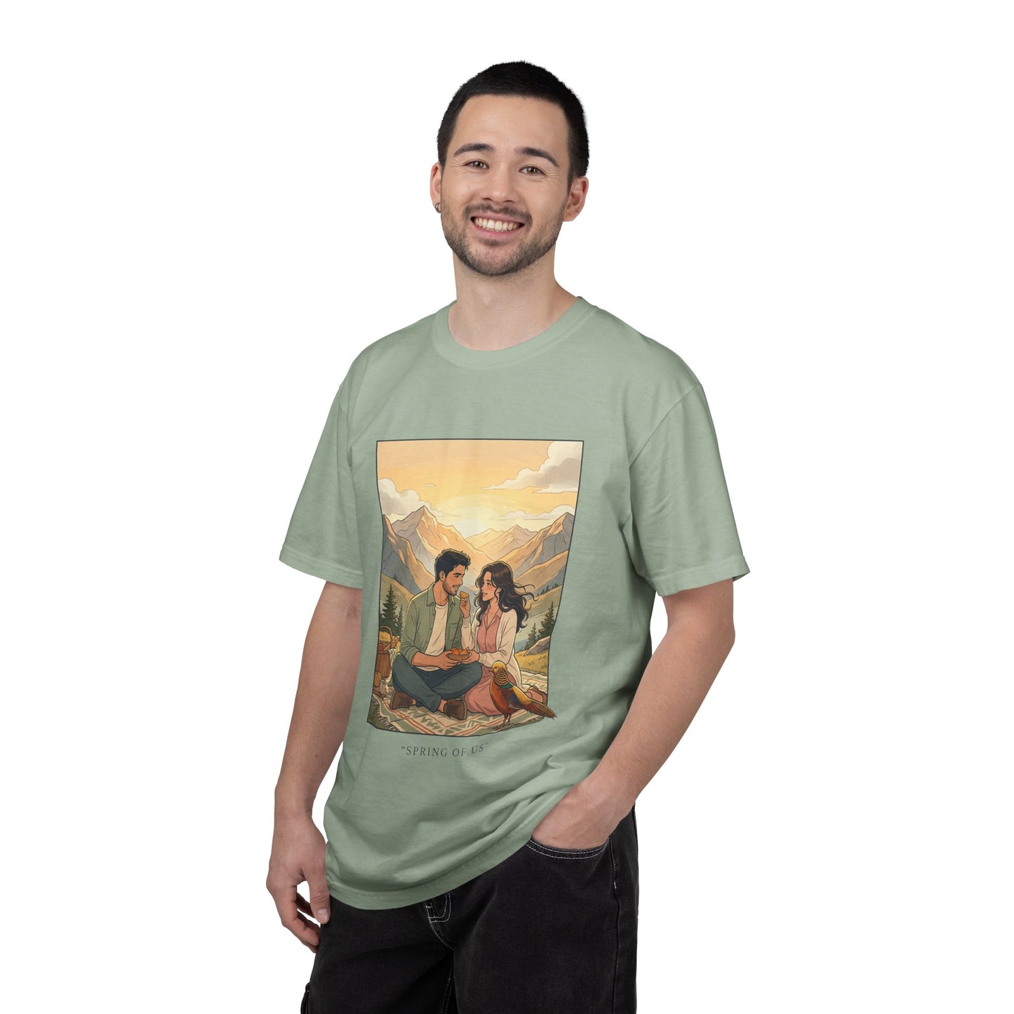Couples Mountain Picnic T-Shirt — 'Opening Up' Scenic Graphic Tee