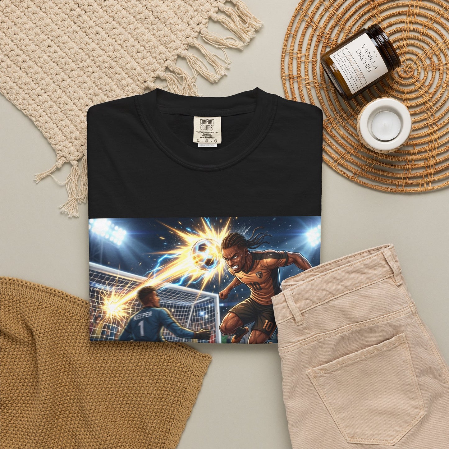 Soccer Goal Celebration T-Shirt — Action Football Scene Graphic Tee