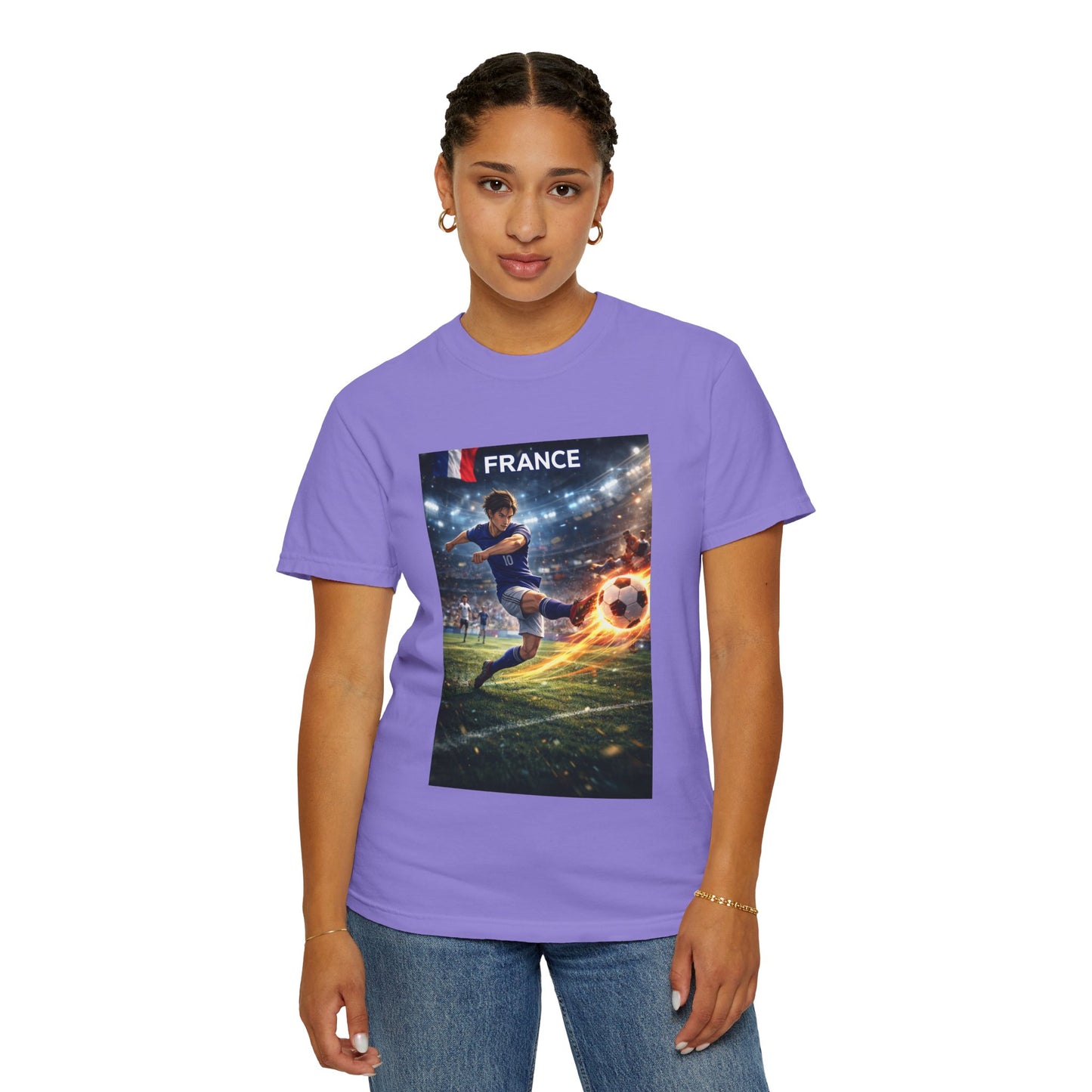 France Soccer Player Graphic T-Shirt — Football Kick Stadium Design