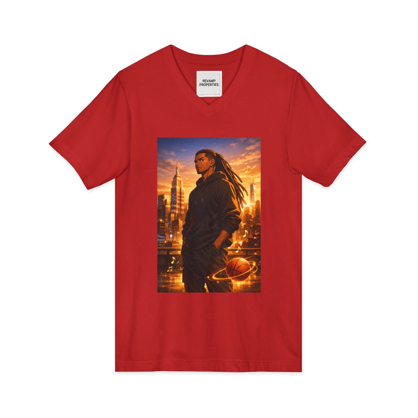 Dreadlocks Sunset Cityscape V-Neck Tee