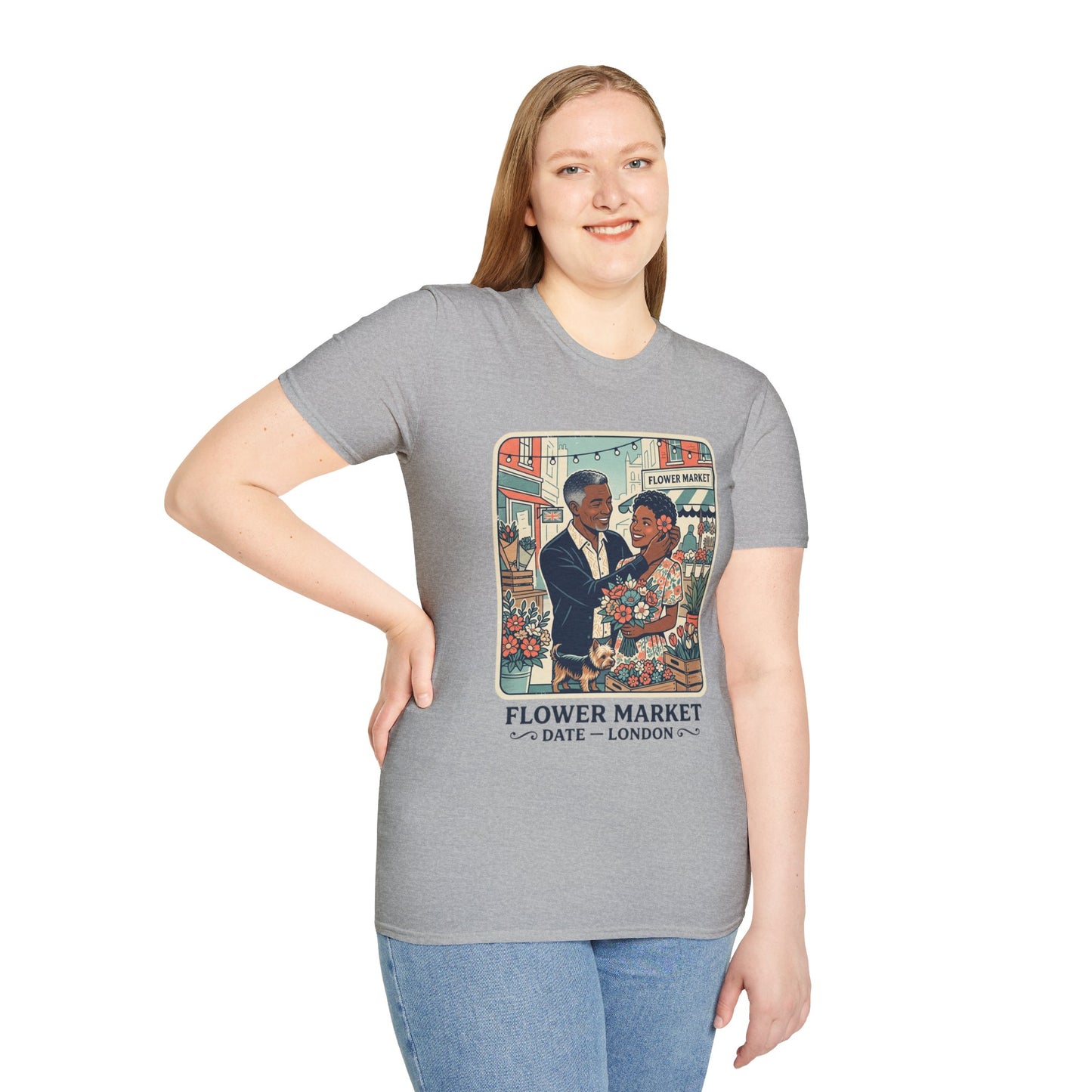 Flower Market Date — London T-Shirt — Retro Couple Floral Market Graphic Tee