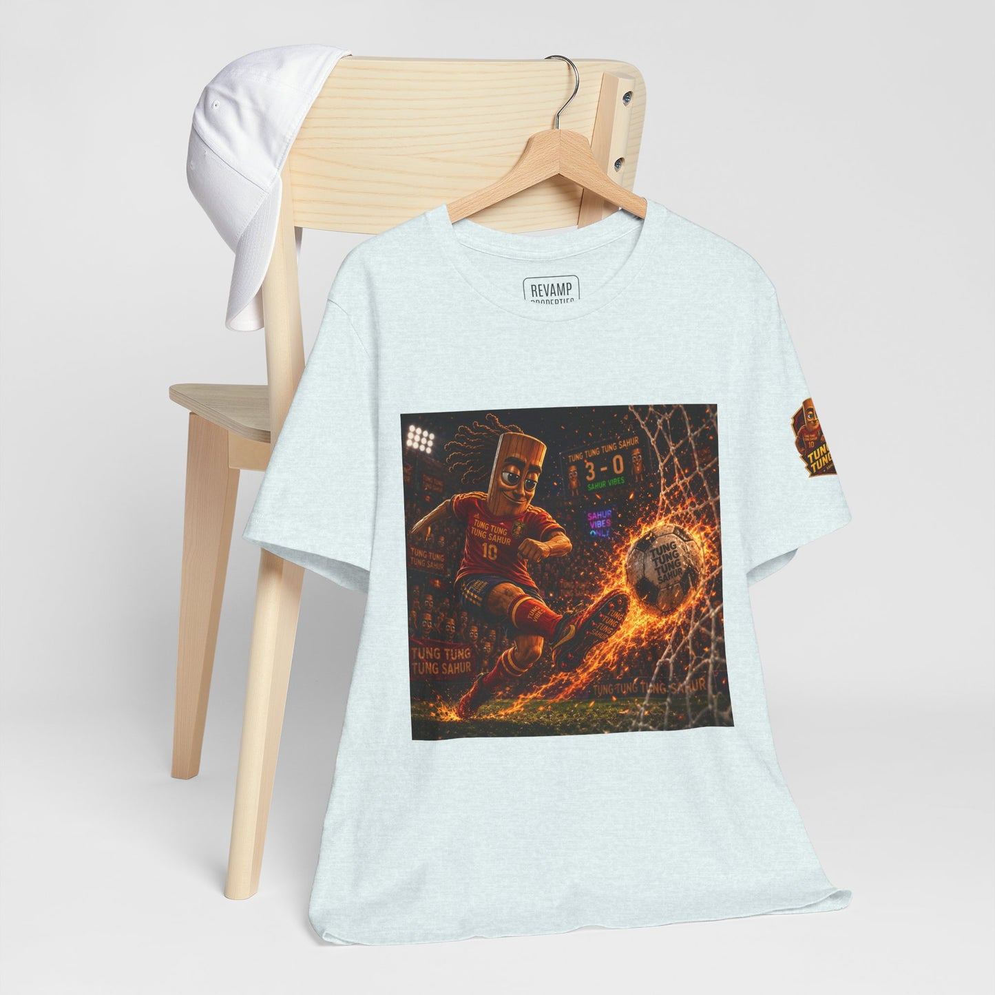 Tung Tung Tung Sahur Soccer Kick Firestorm Graphic Tee — ‘Goal’ Animated Kick Design