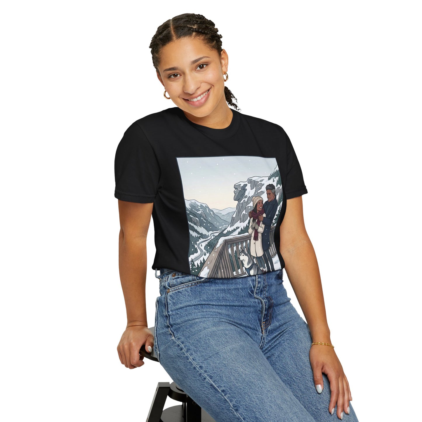 Franconia Notch NH Winter View T-Shirt — Scenic Couple & Husky Travel Tee