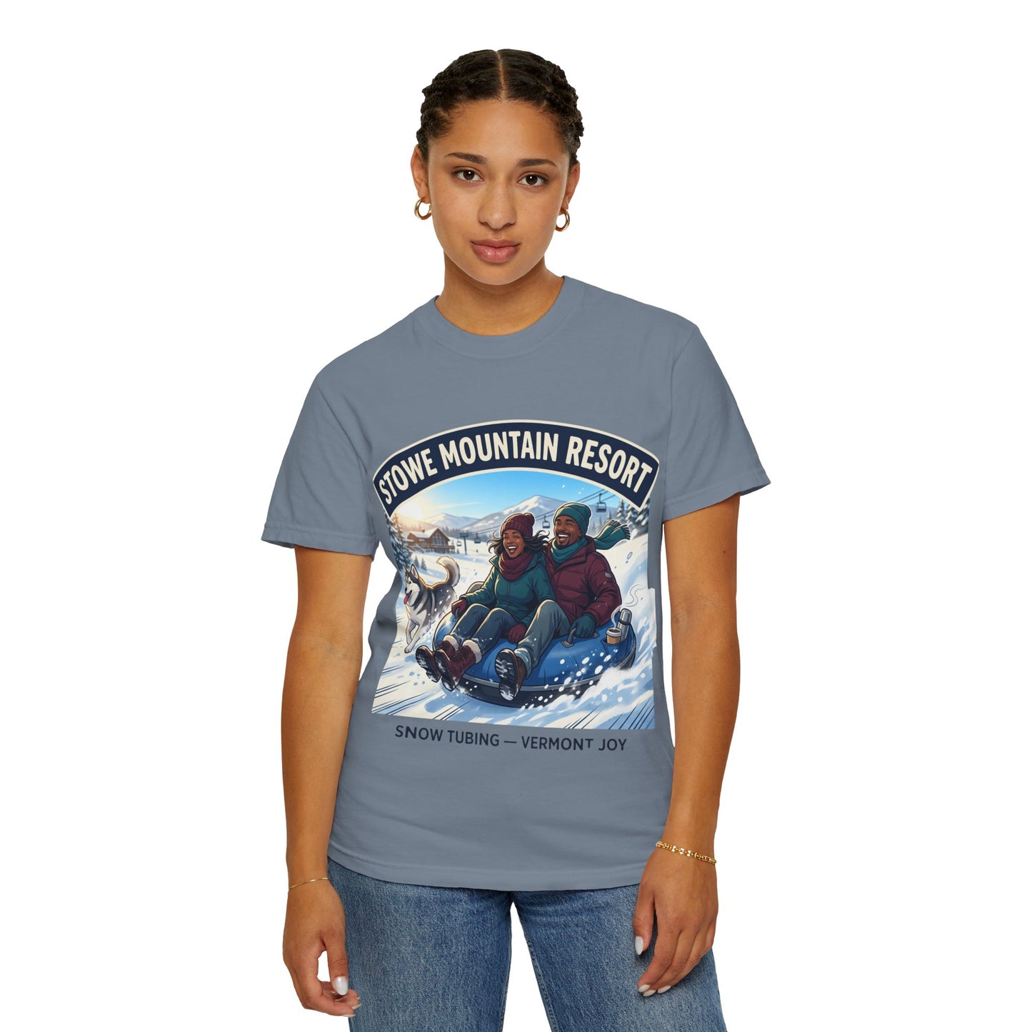 Stowe Mountain Resort Snow Tubing T-Shirt — "Vermont Joy" Winter Apparel