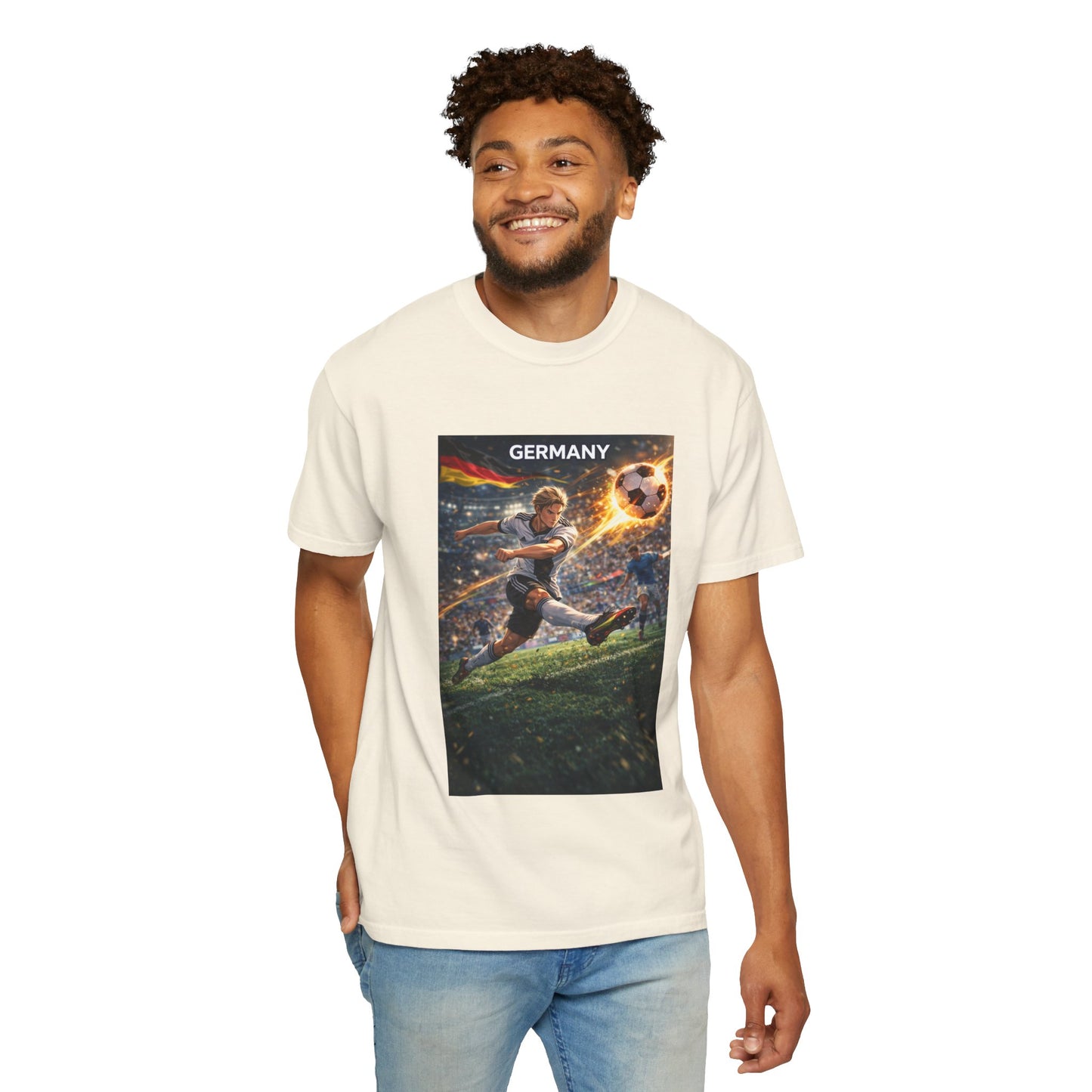 Germany Soccer Player Graphic T-Shirt — Retro Football Stadium Print