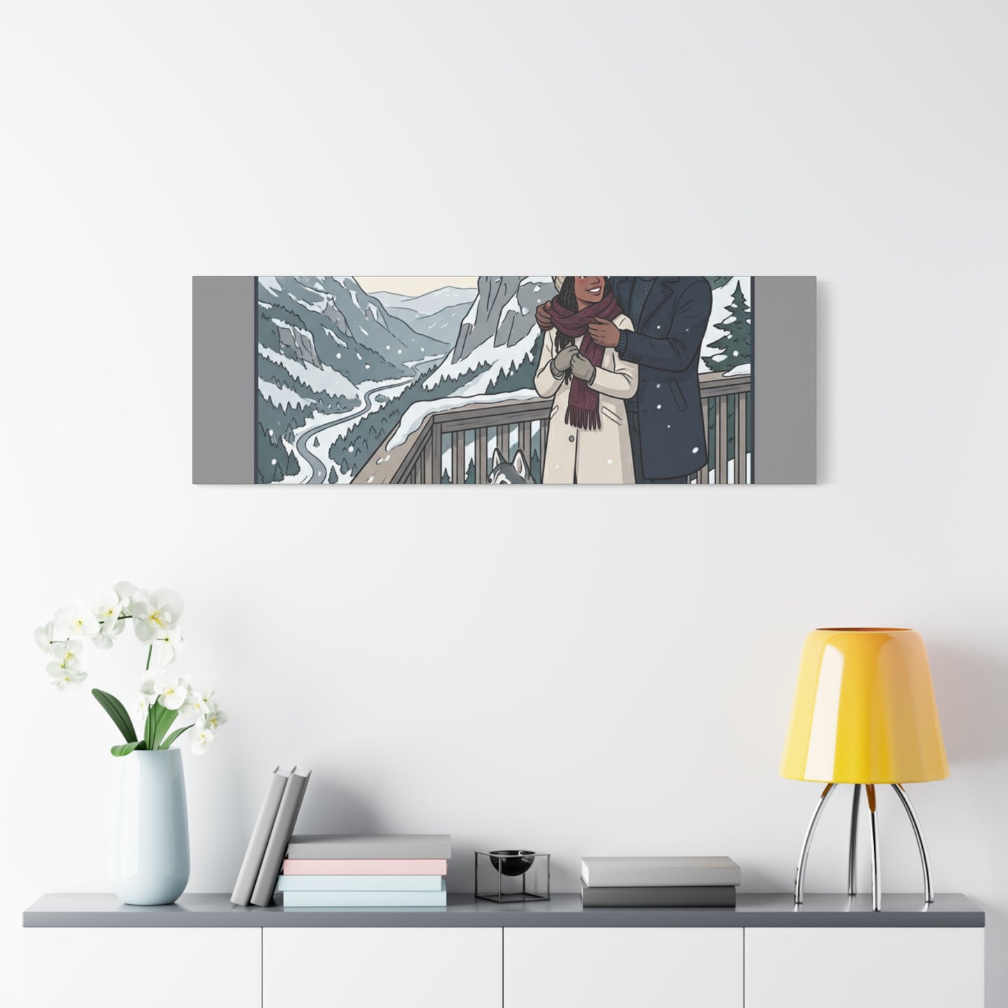 Franconia Notch Winter Couple Canvas Wall Art — Scenic New Hampshire Snowy Overlook Print