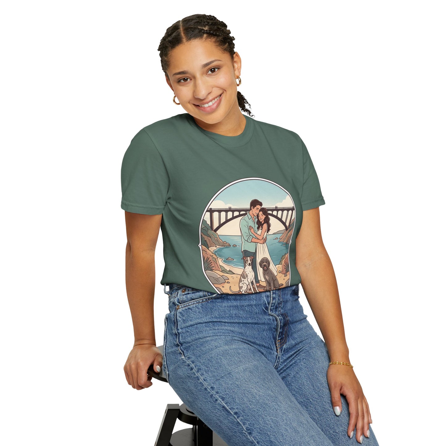 T-Shirt — Romantic Coastal Couples Tee “Some Moments Are Forever” with Dogs