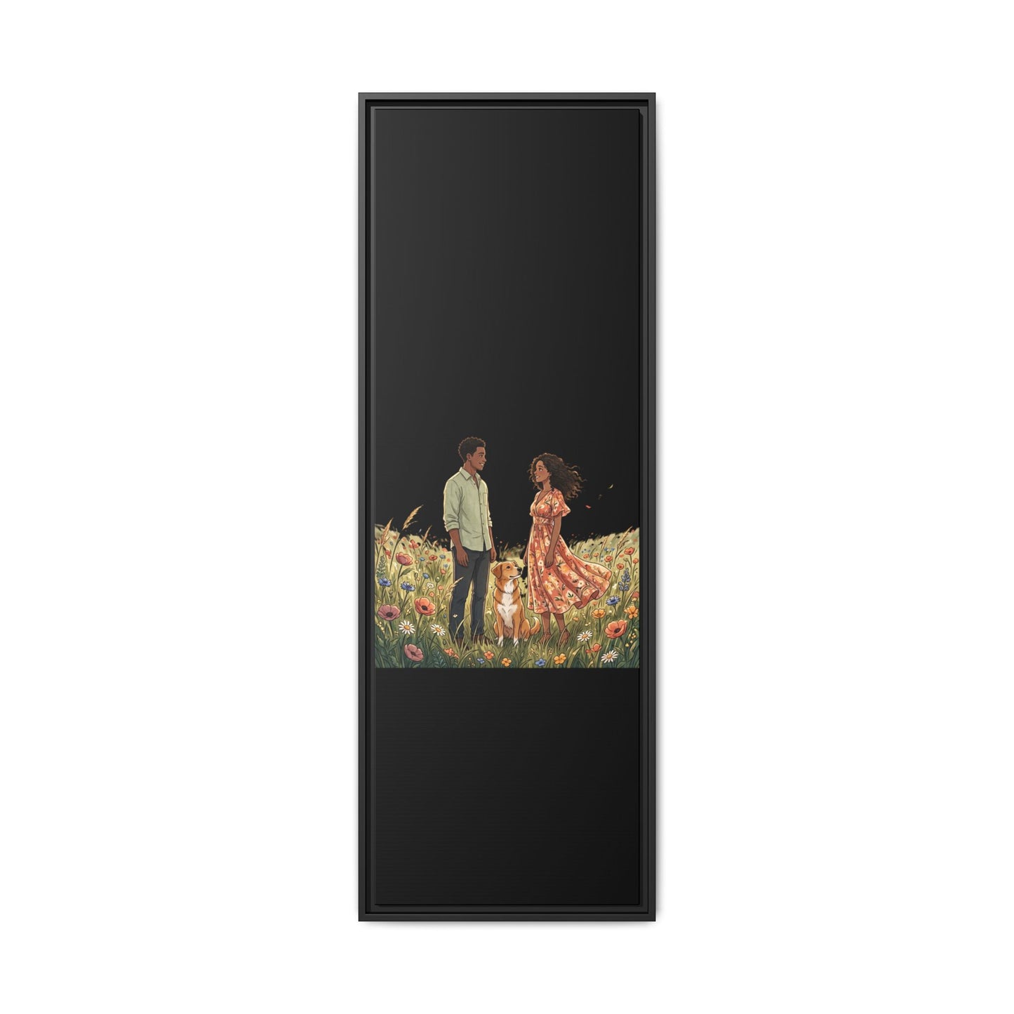 Framed Matte Canvas Print — Romantic Couple in Wildflower Field (Multi‑Color)