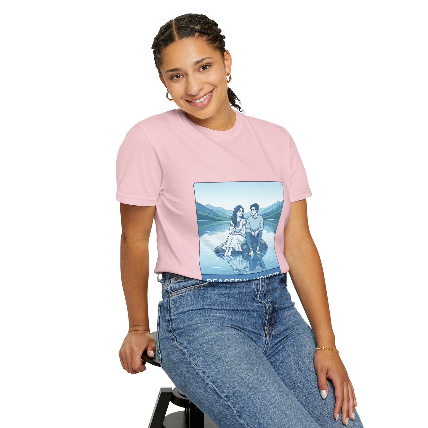 Peaceful Moments Tee — Couple Sitting by Lake Graphic T-Shirt