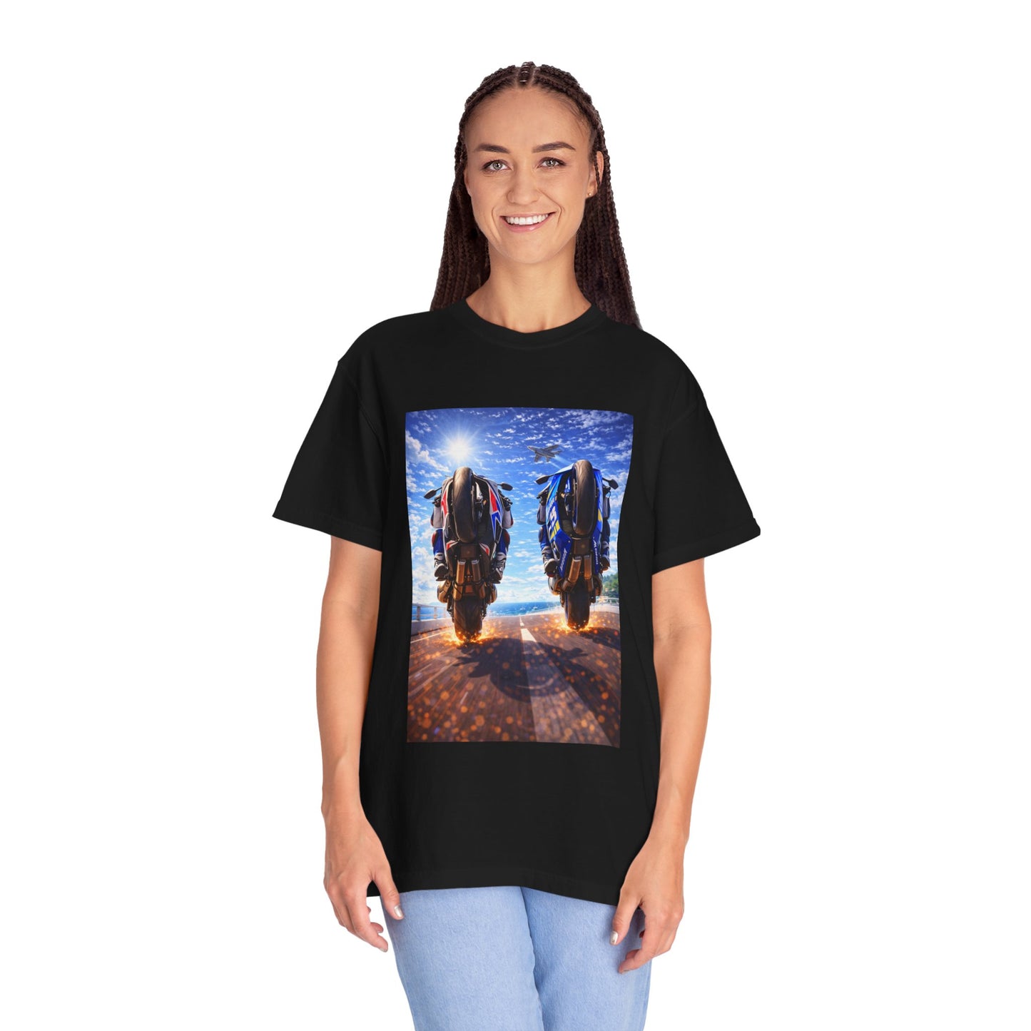 Motorcycle Sunset T-Shirt — Two Bikes Riding Into the Horizon