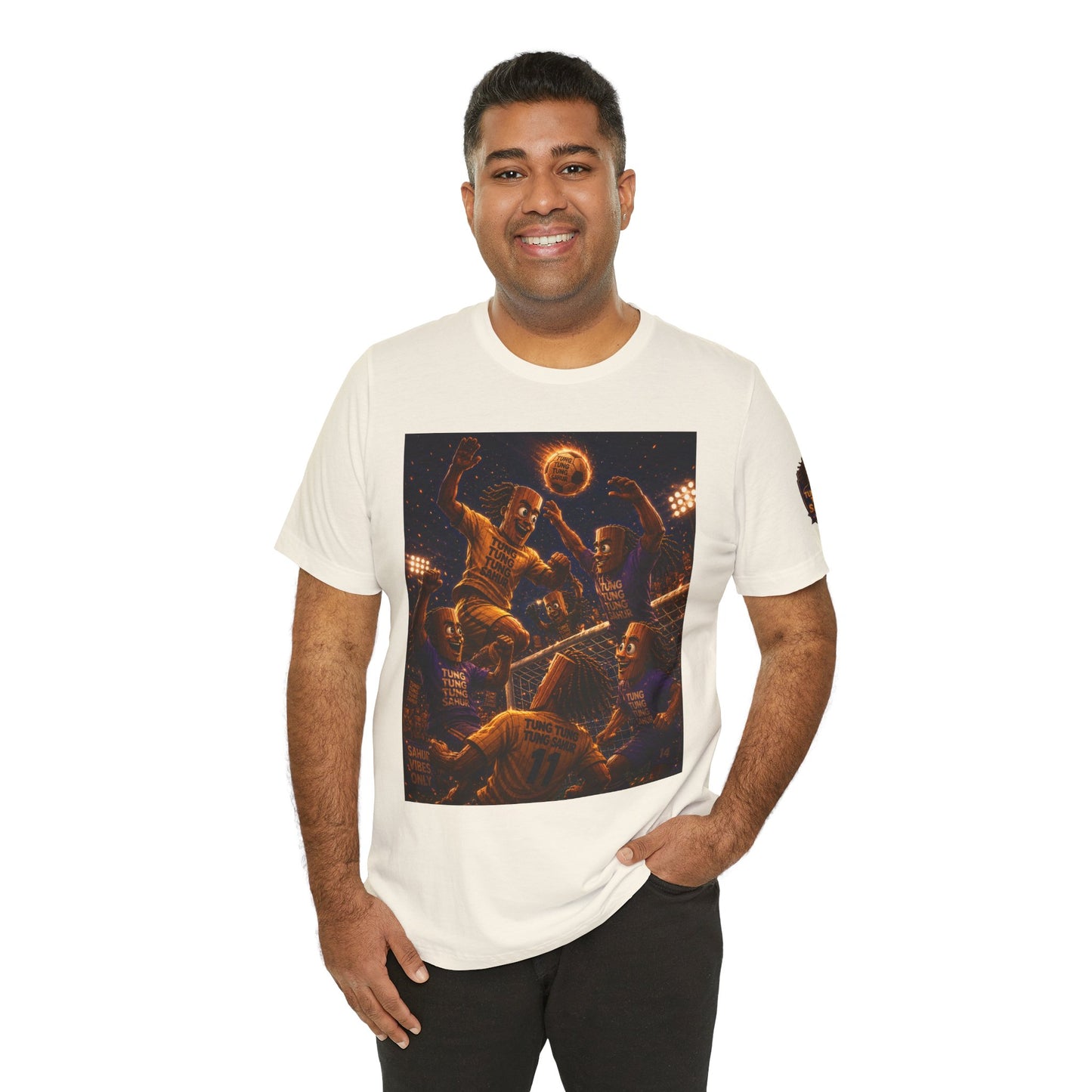 Tung Tung Tung Sahur Header Goal Soccer Action Graphic Tee — Team Court Night Design