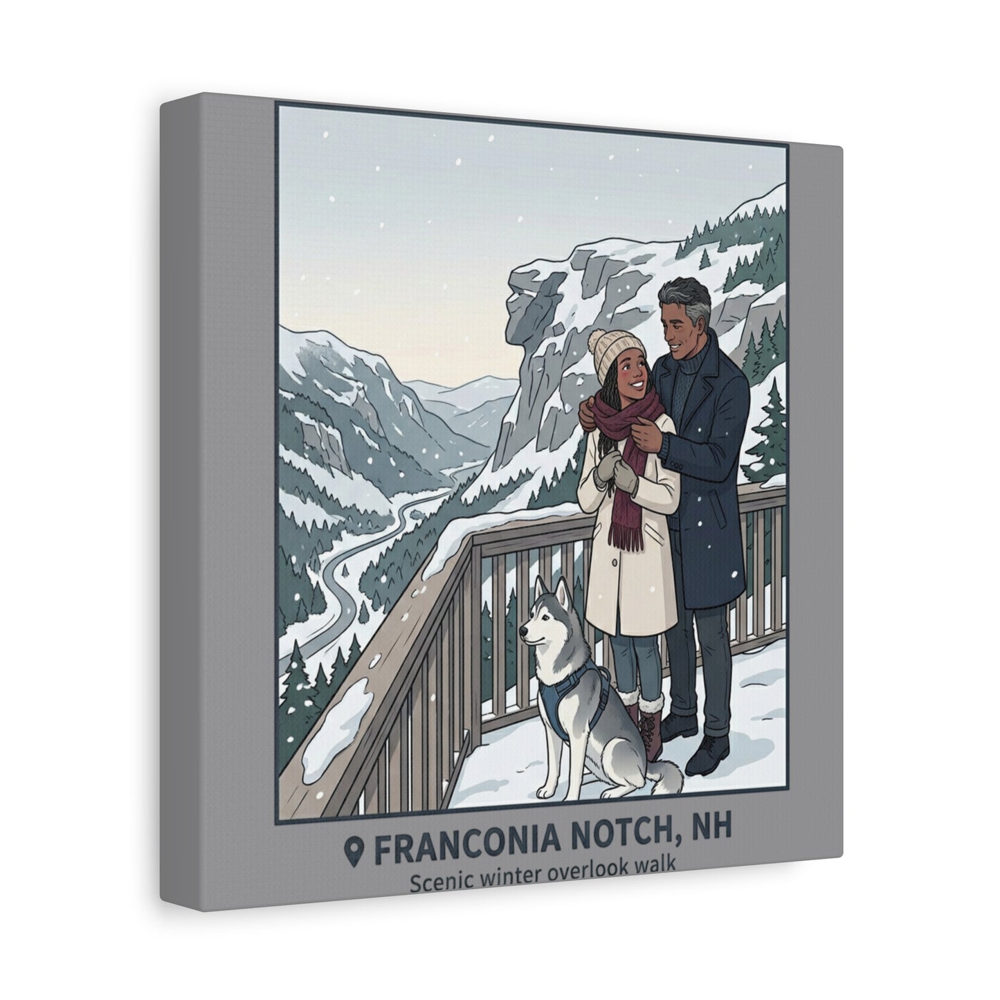 Franconia Notch Winter Couple Canvas Wall Art — Scenic New Hampshire Snowy Overlook Print