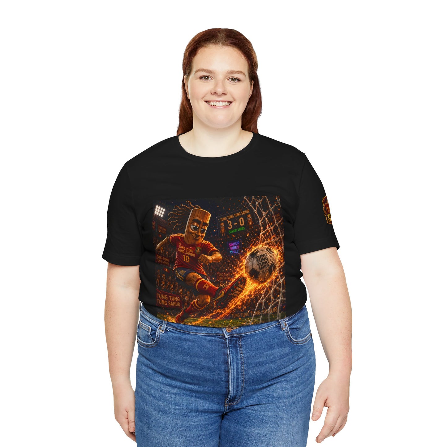 Tung Tung Tung Sahur Soccer Kick Firestorm Graphic Tee — ‘Goal’ Animated Kick Design