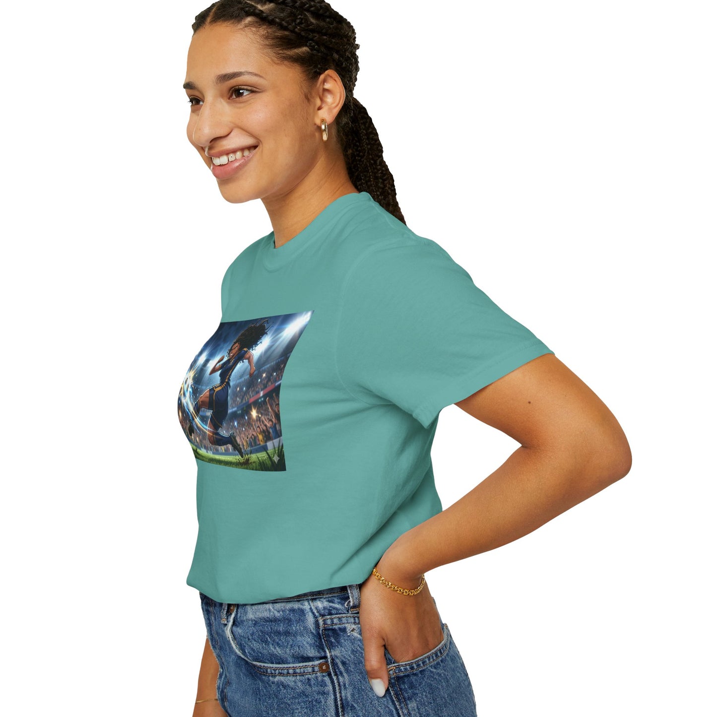 Soccer Kick Graphic T-Shirt — Energetic Stadium Football Design