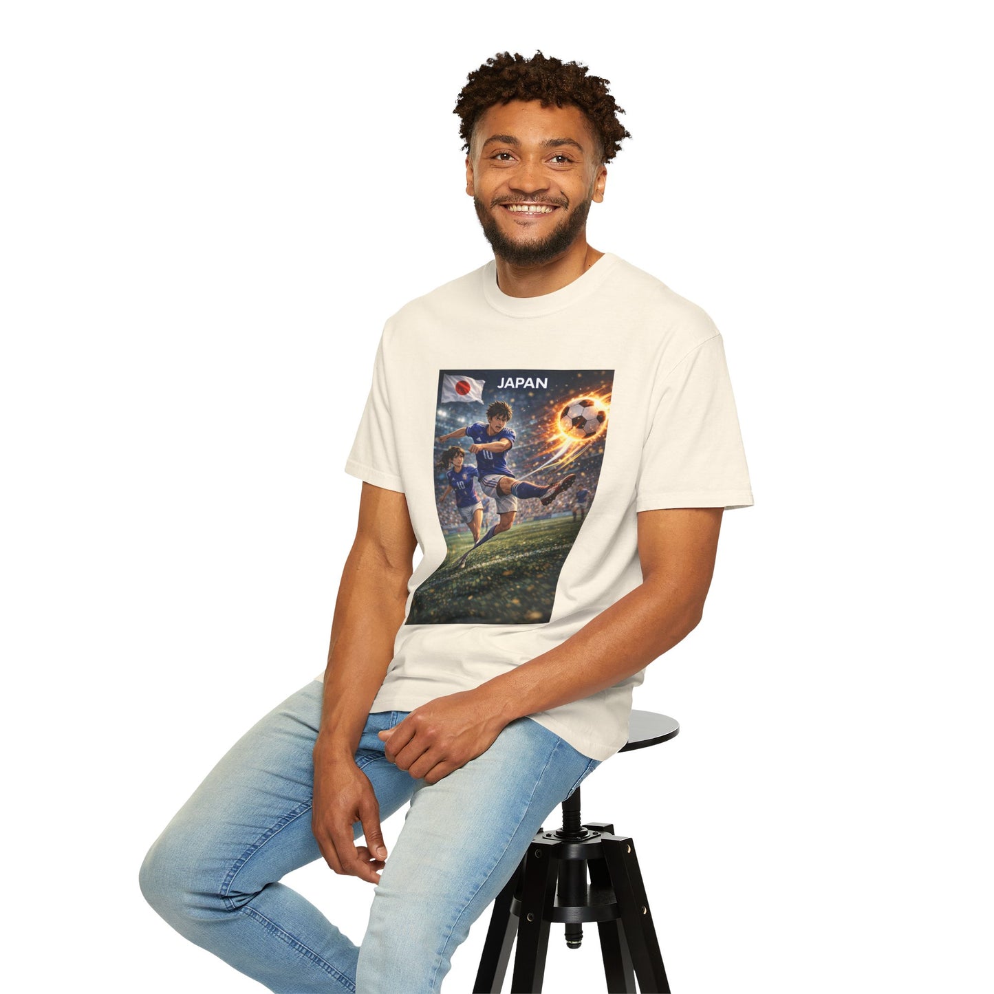 Japan Soccer Team Graphic T‑Shirt — Dynamic Football Players Design