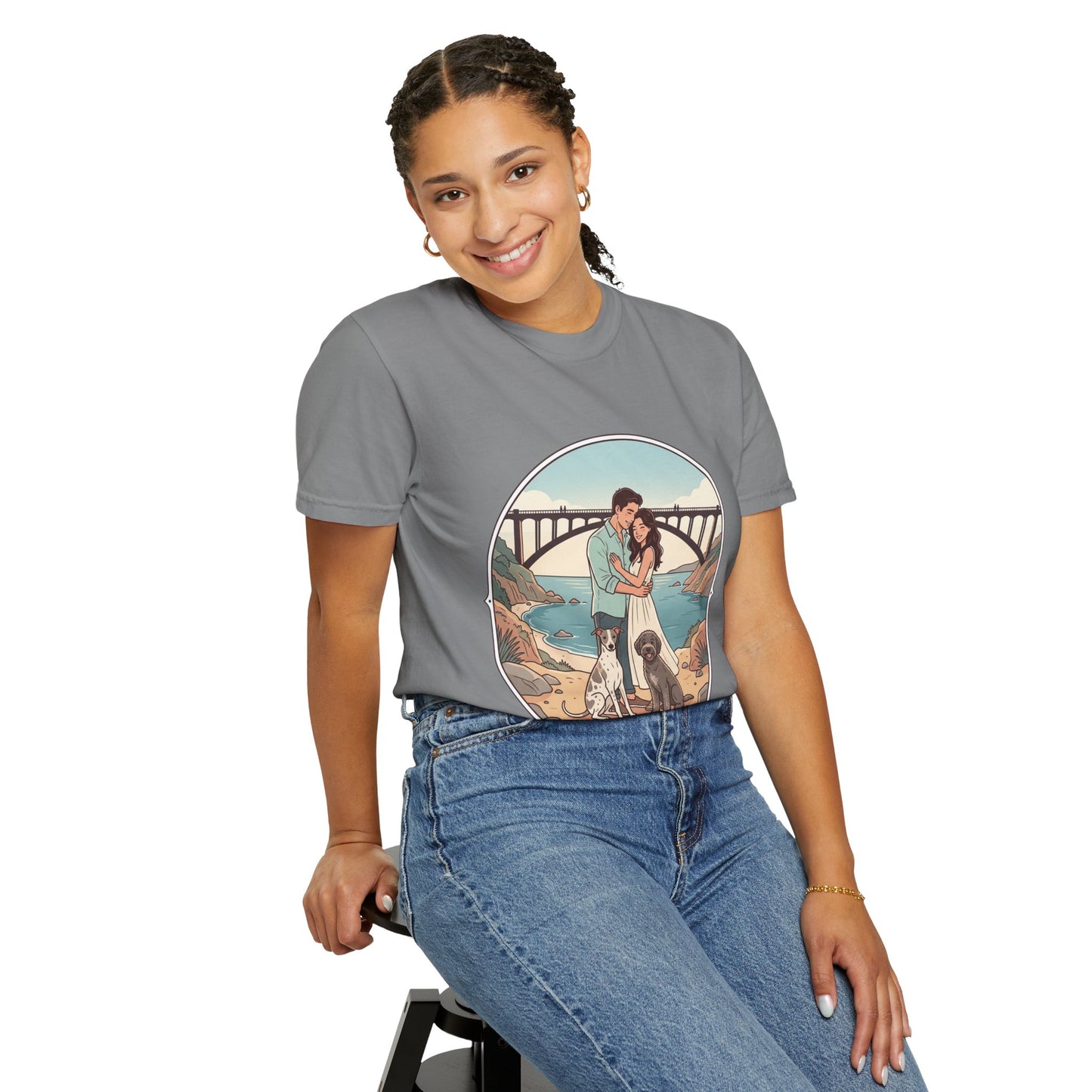 T-Shirt — Romantic Coastal Couples Tee “Some Moments Are Forever” with Dogs