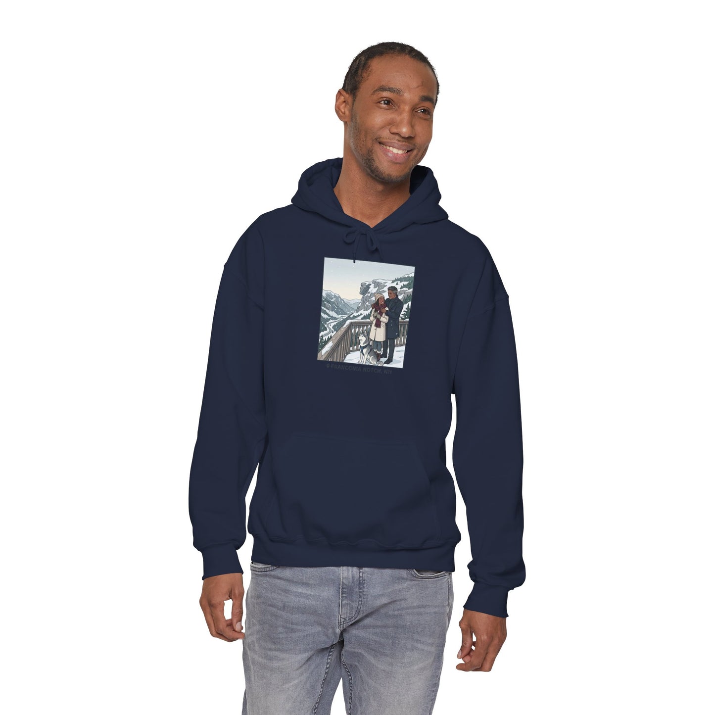 Winter Couple Photo Hoodie — Vintage Alps Travel Graphic Sweatshirt