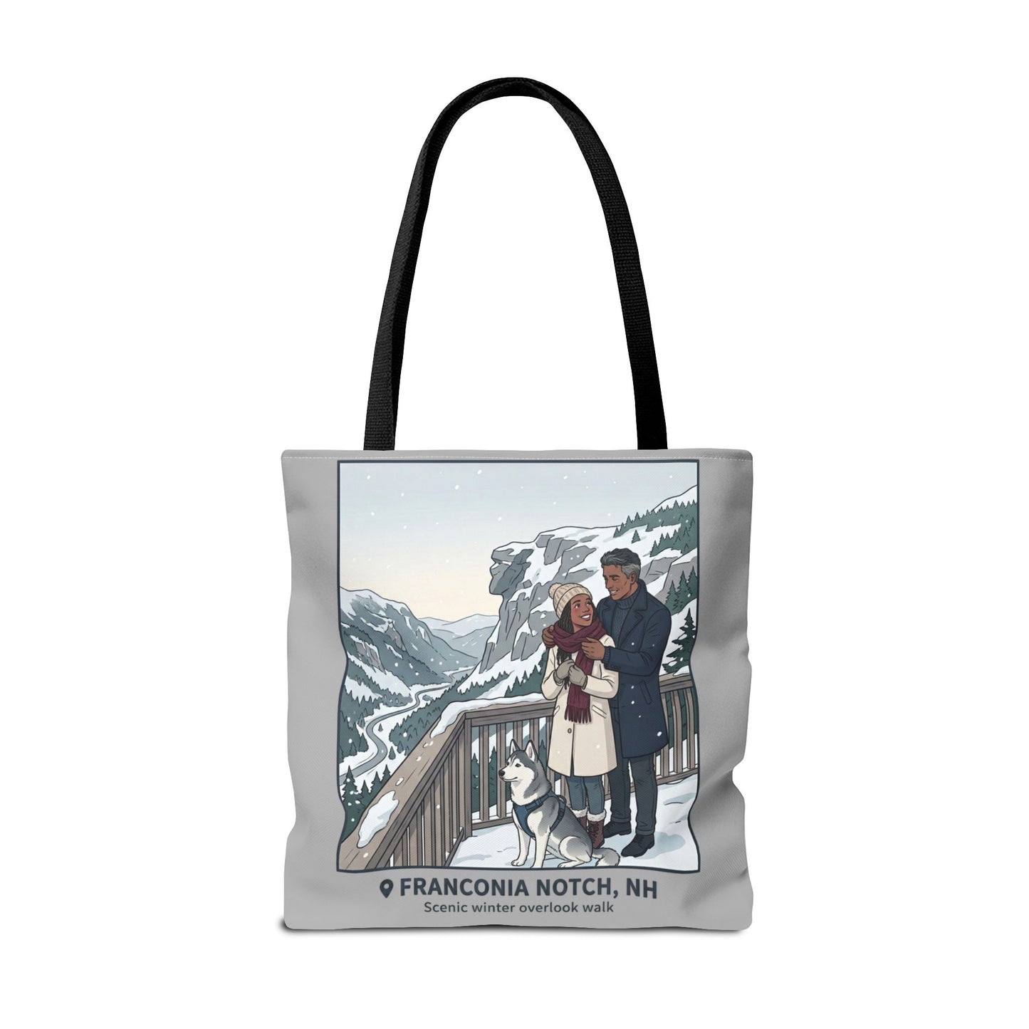 Franconia Notch Winter Couple Tote Bag — Scenic New Hampshire Snowy Overlook Tote