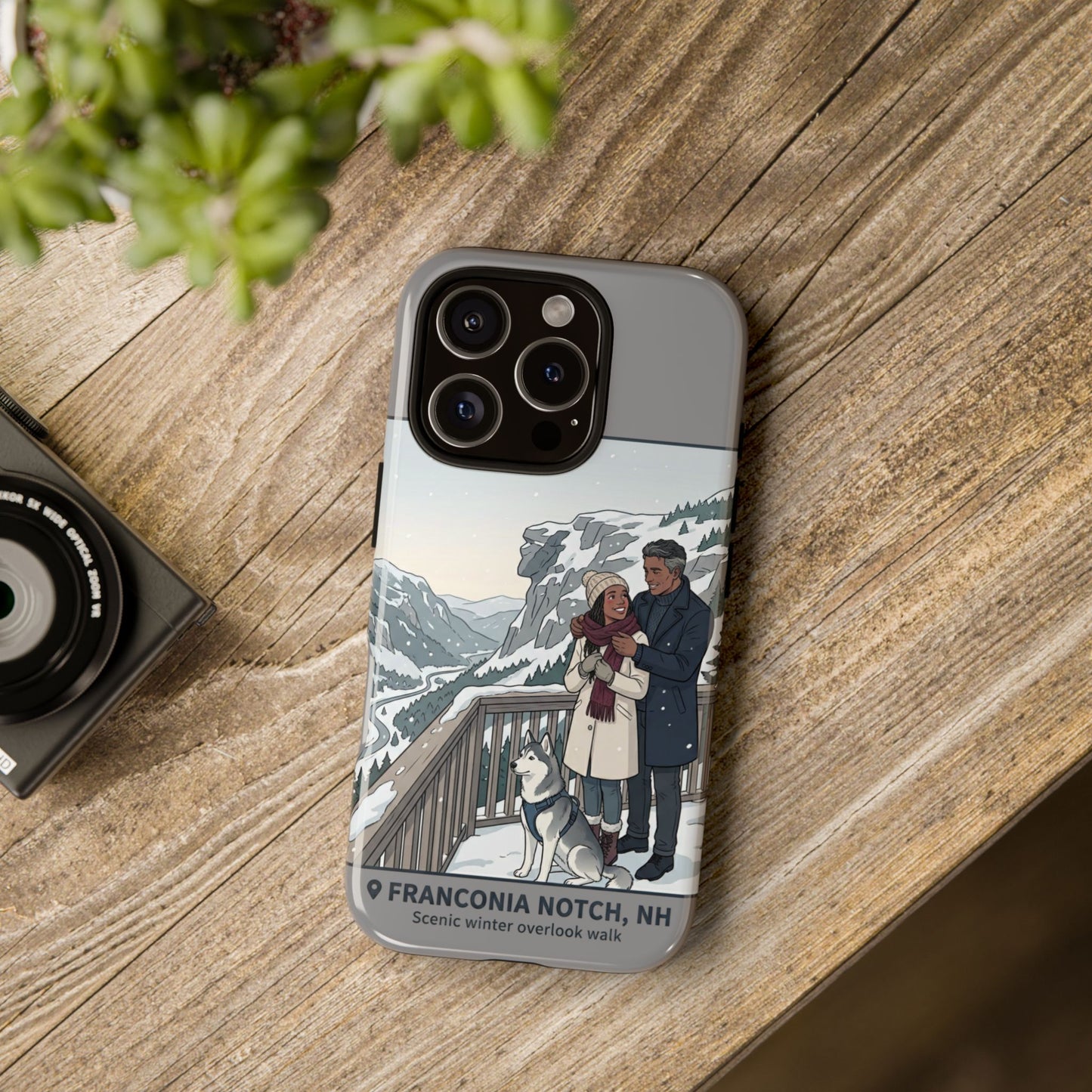 Winter Scenic Phone Case — Franconia Notch NH Couples & Husky Design