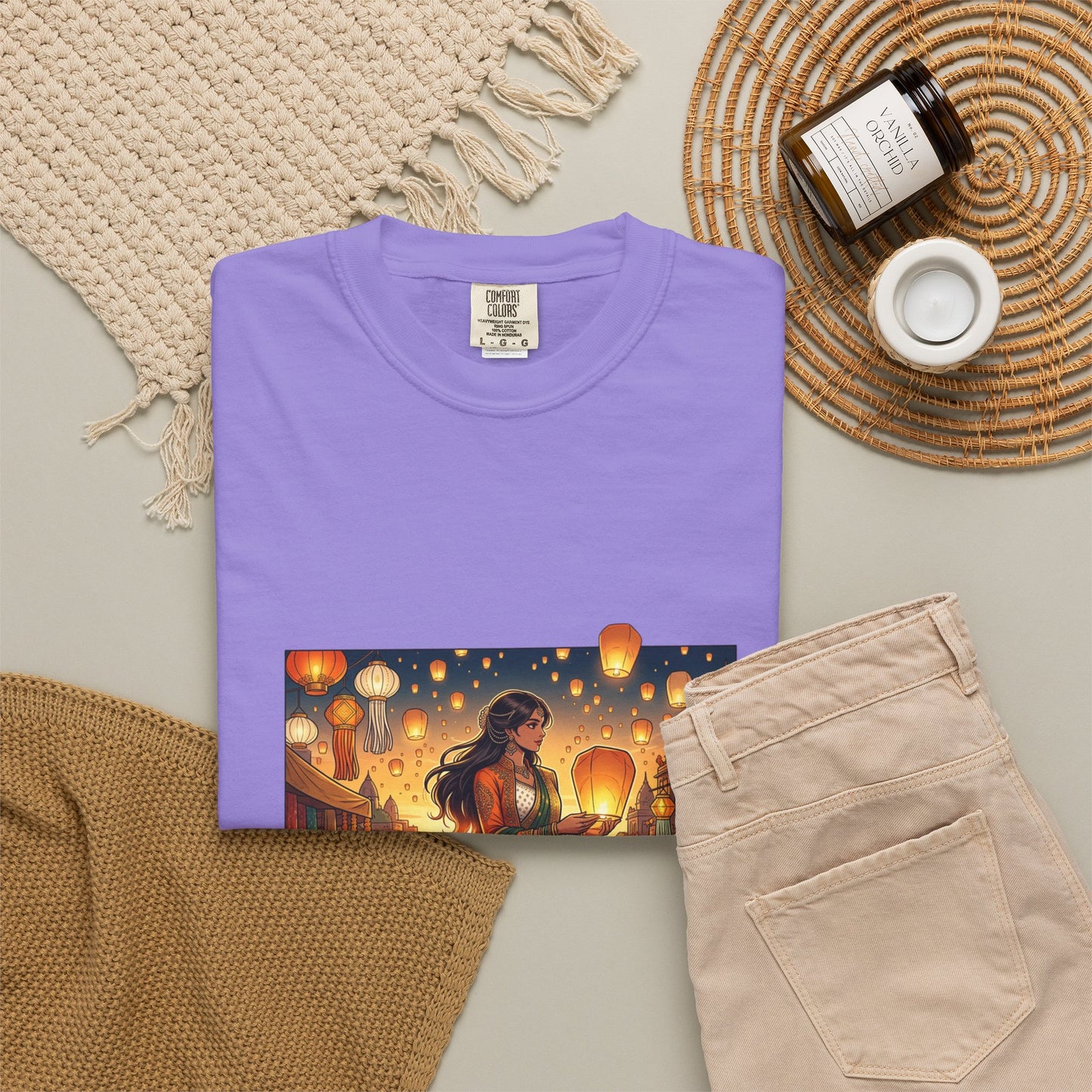 Diwali Lantern Festival T-Shirt — Indian Dancer with Floating Sky Lanterns