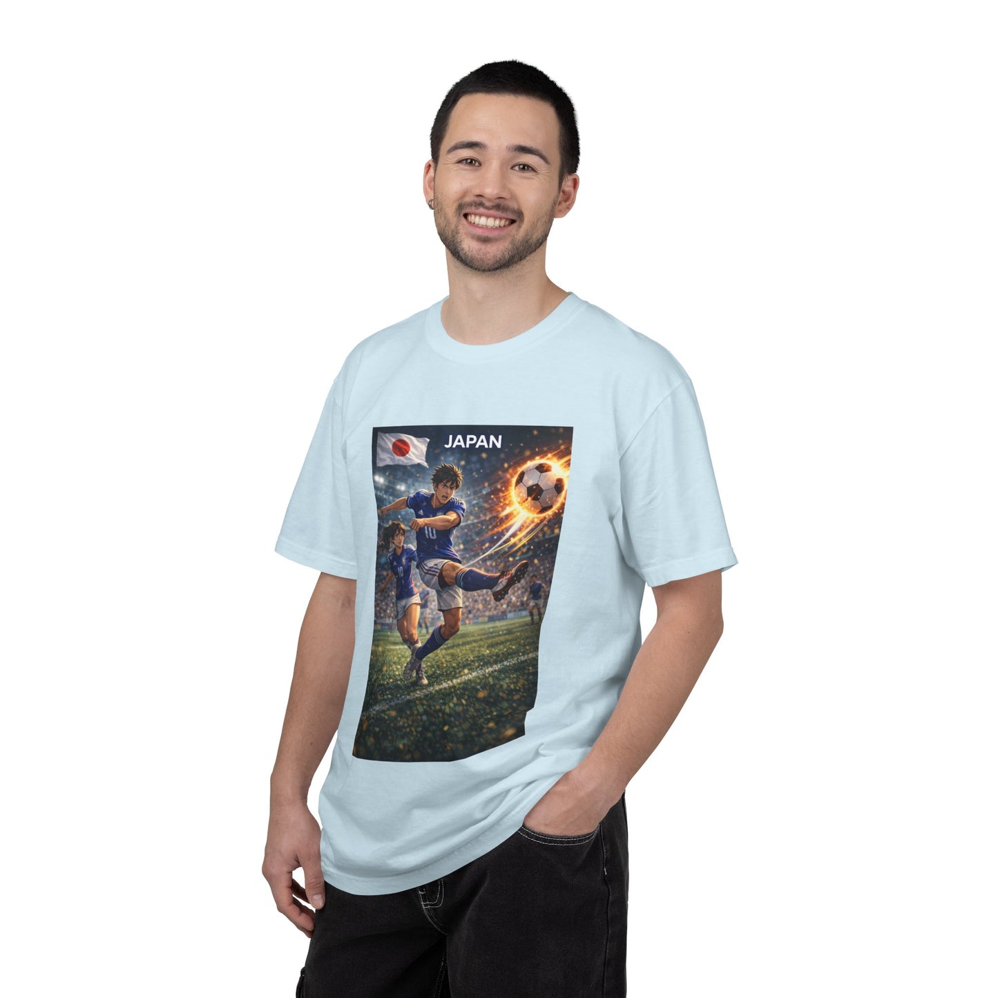 Japan Soccer Team Graphic T‑Shirt — Dynamic Football Players Design