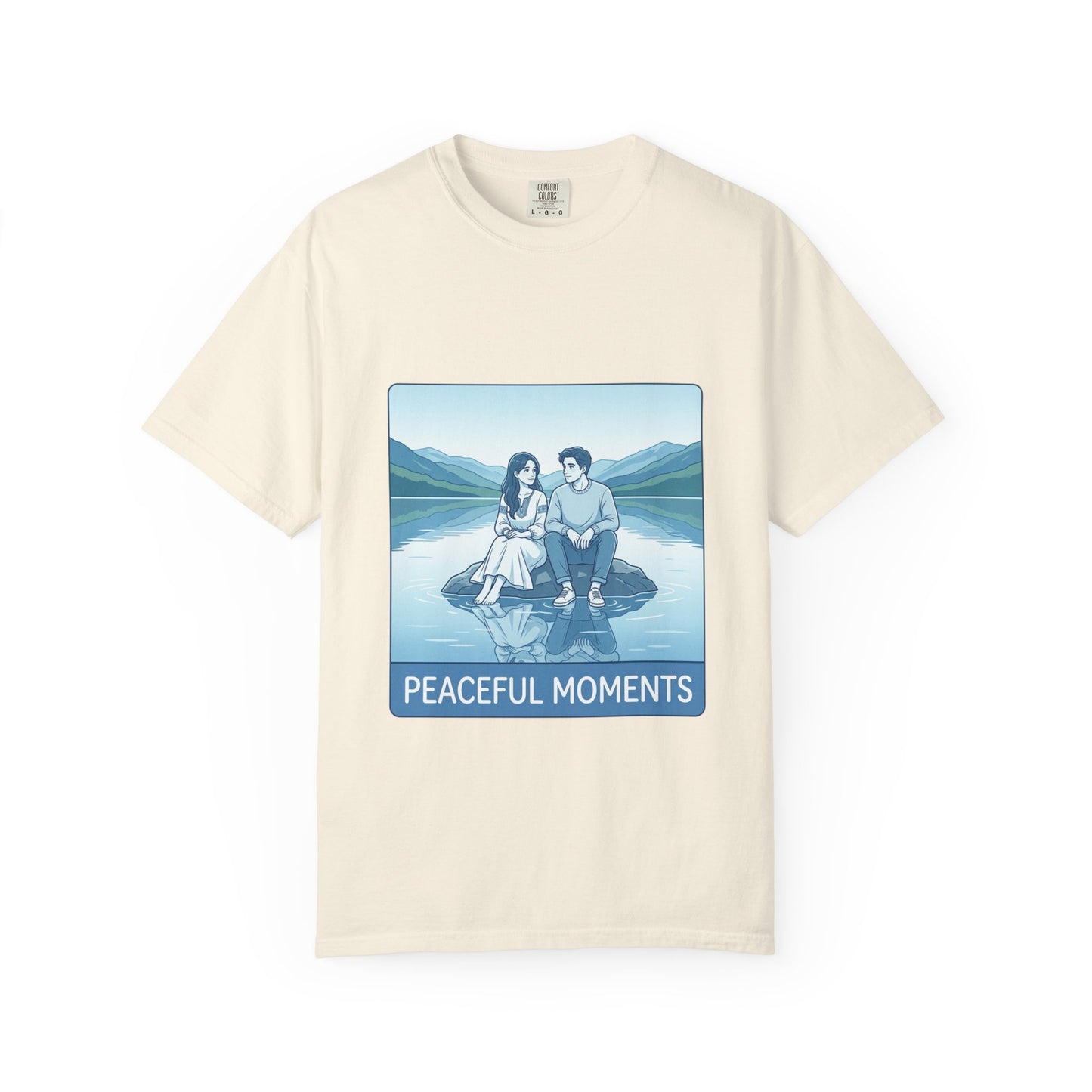 Peaceful Moments Tee — Couple Sitting by Lake Graphic T-Shirt
