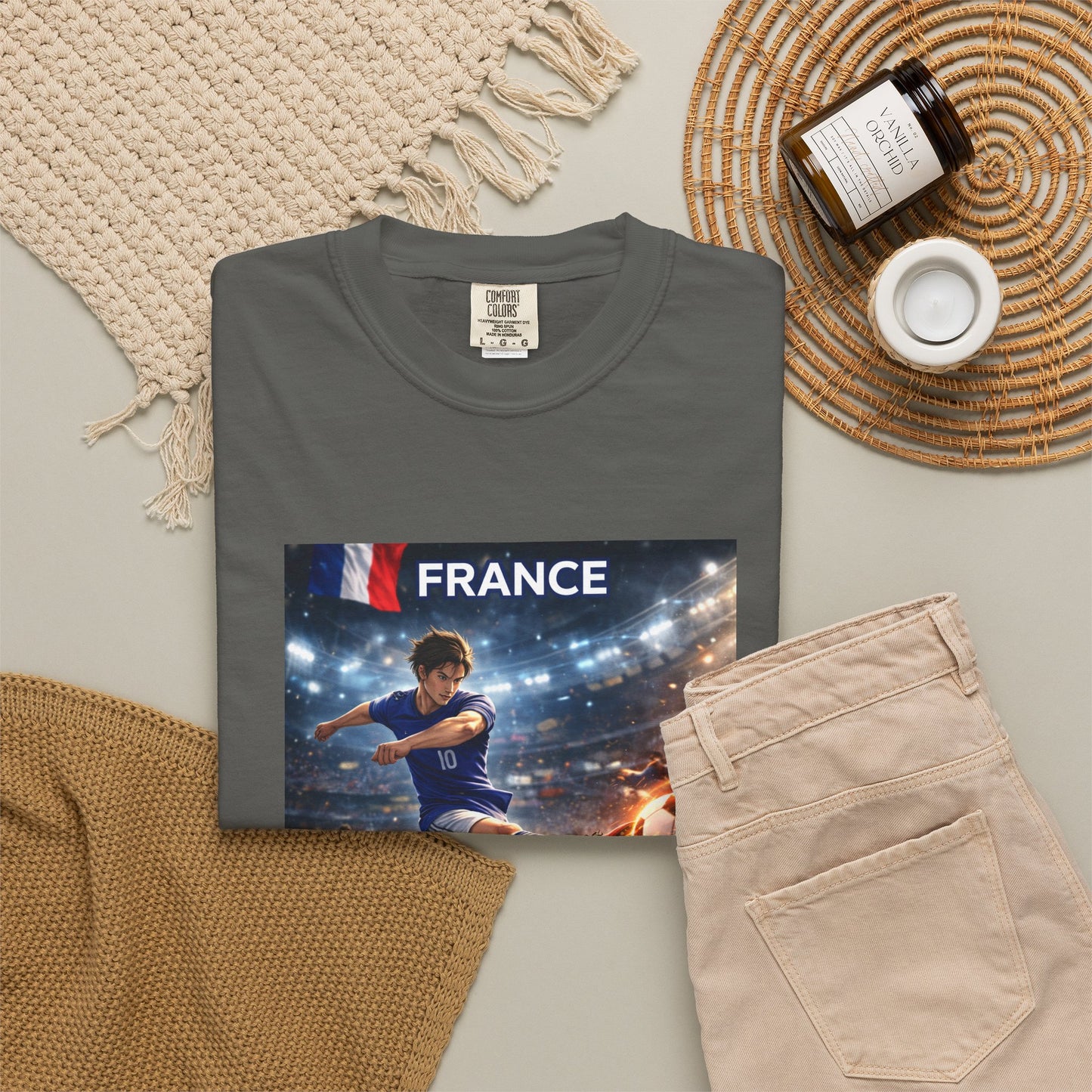 France Soccer Player Graphic T-Shirt — Football Kick Stadium Design