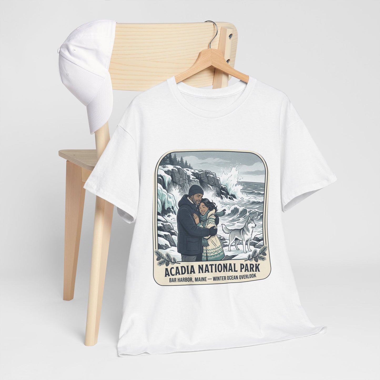 Acadia National Park Tee — Coastal Winter Couple Graphic