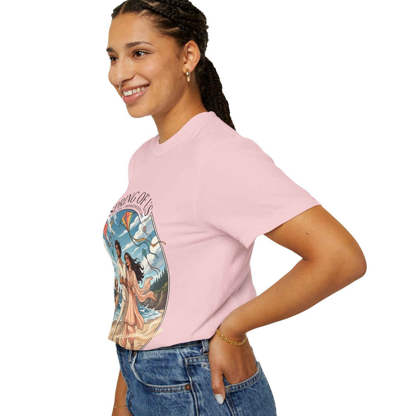 Spring of Us T-Shirt — Romantic Beach Couple Illustration with Dog