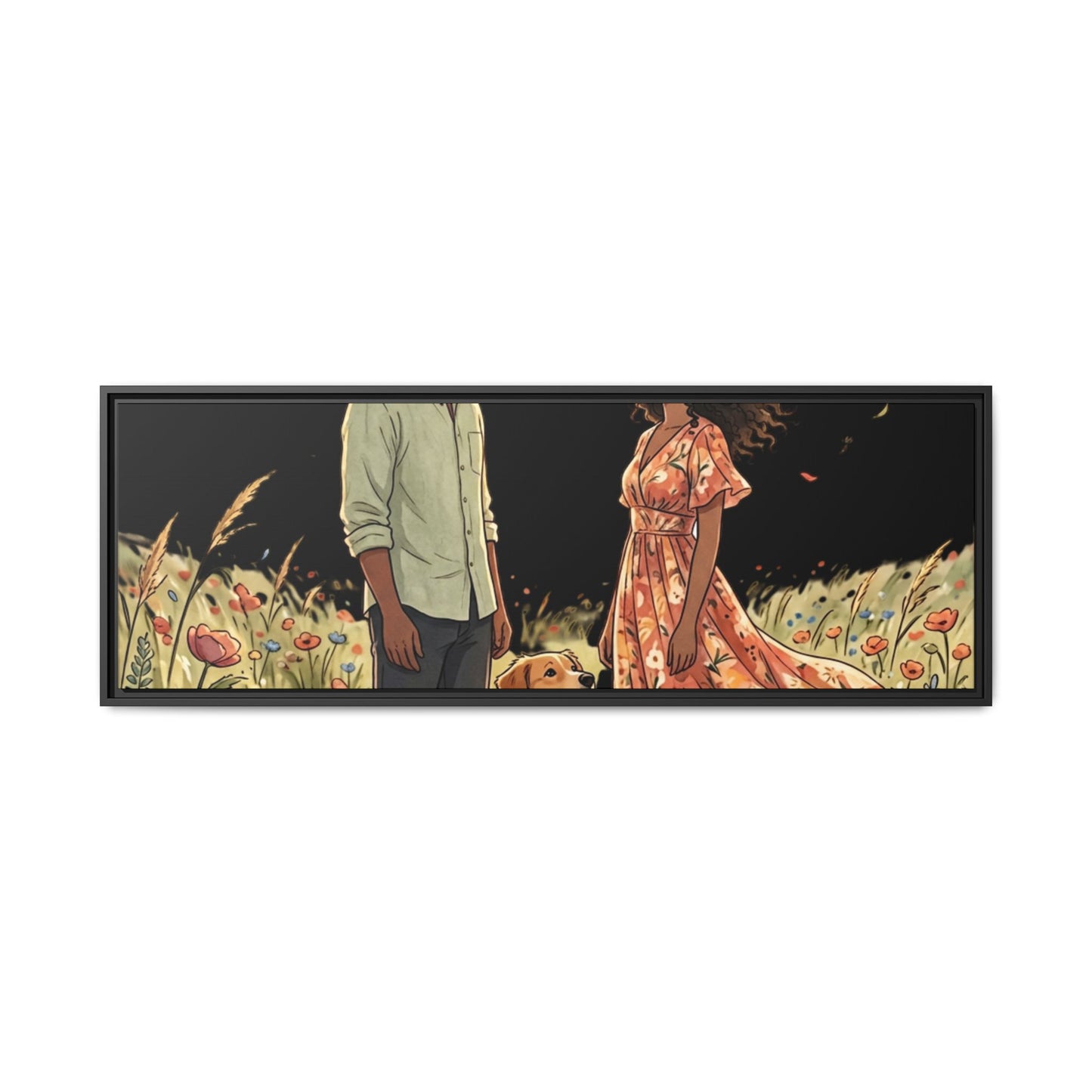 Framed Matte Canvas Print — Romantic Couple in Wildflower Field (Multi‑Color)