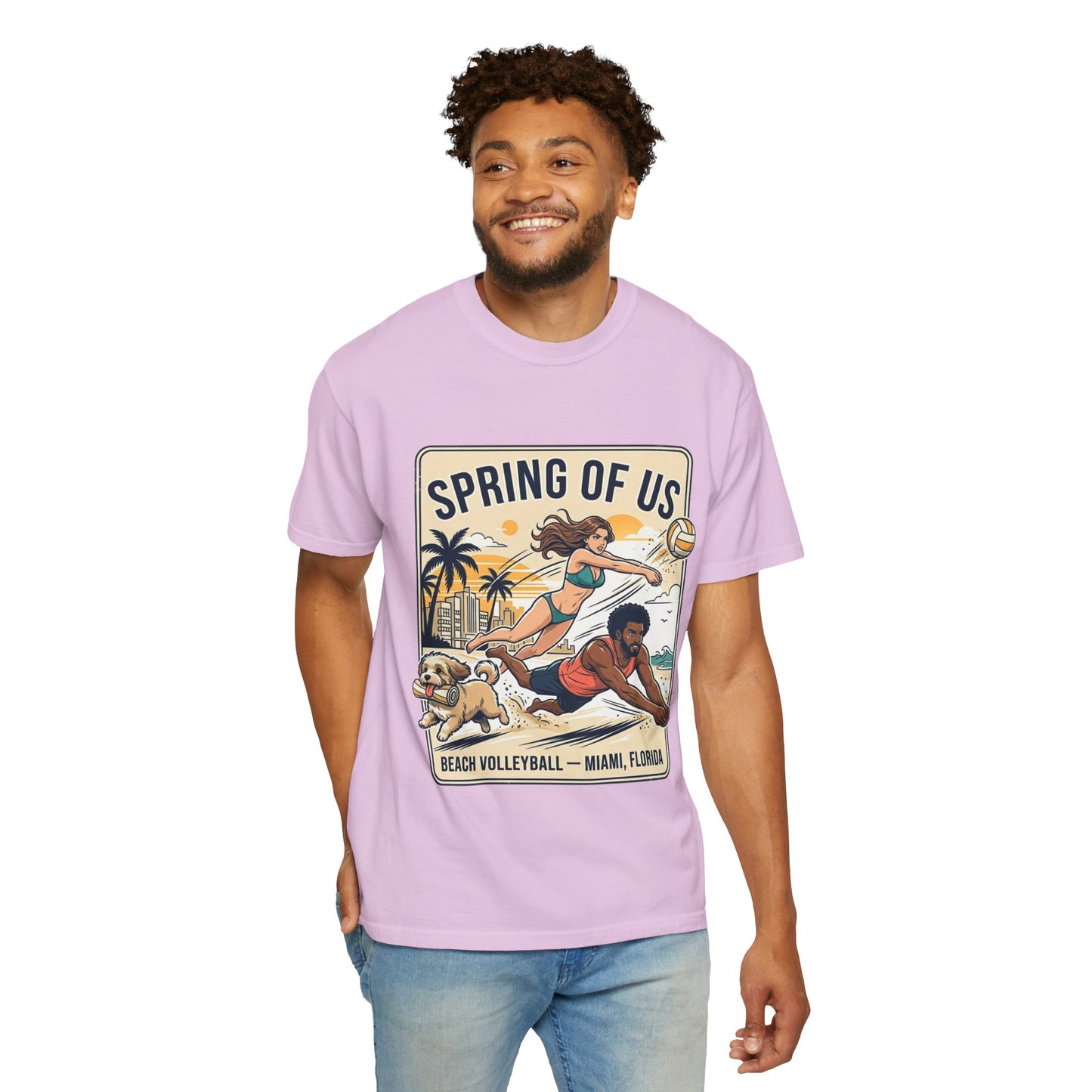 Spring of Us Beach Volleyball T-Shirt — Miami, Florida Retro Sun & Palm Tee