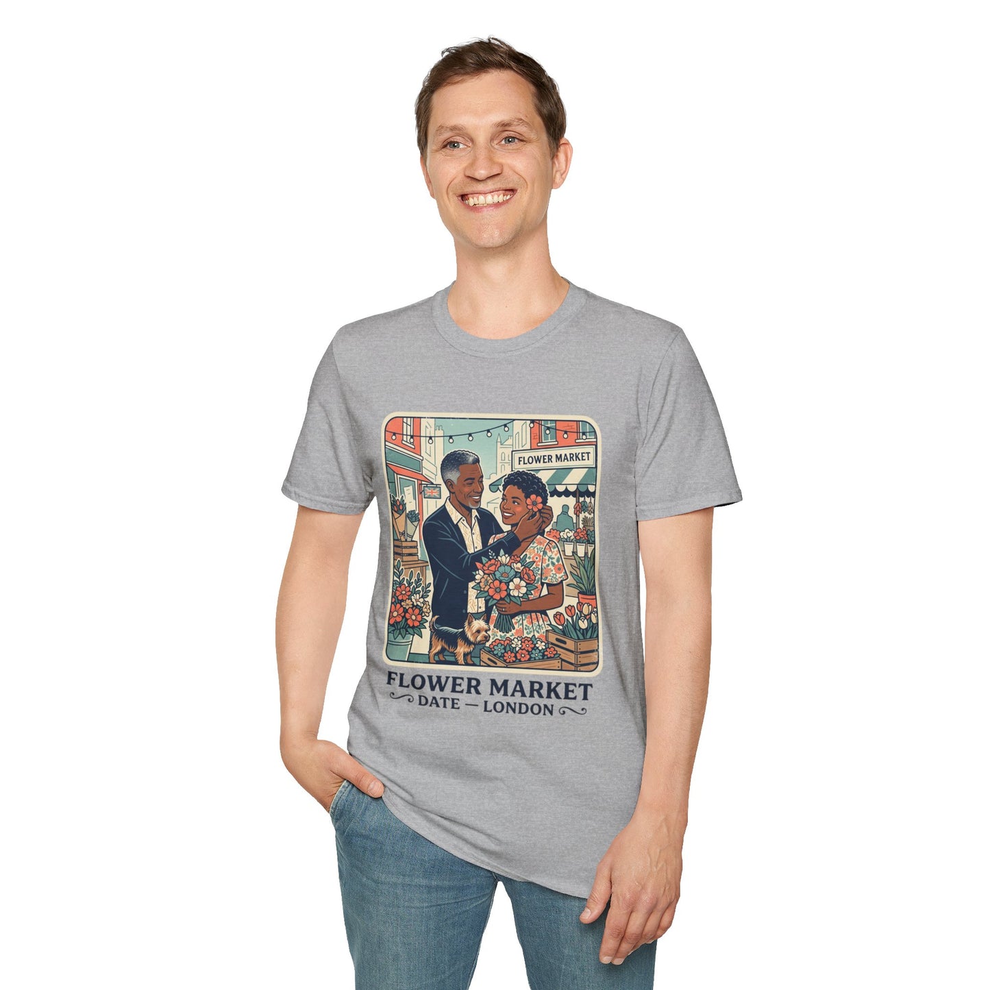 Flower Market Date — London T-Shirt — Retro Couple Floral Market Graphic Tee