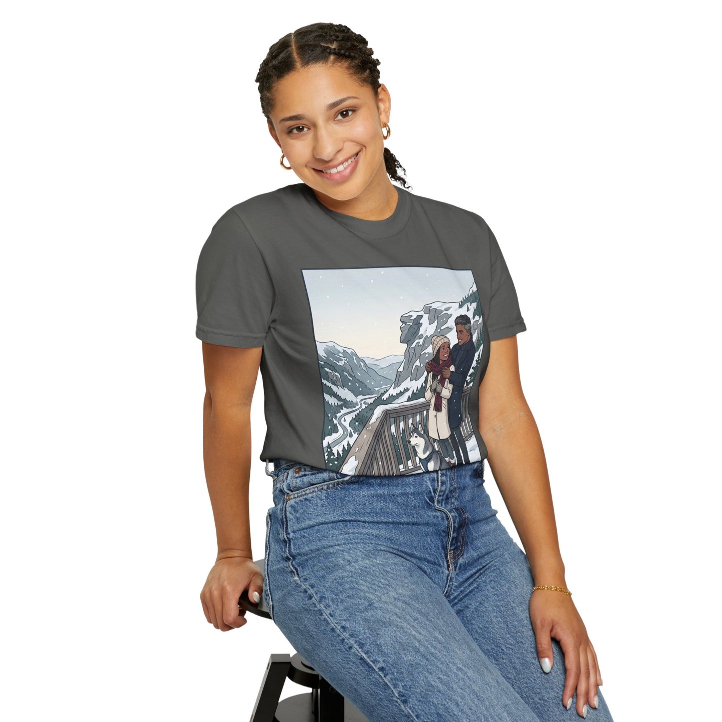 Franconia Notch NH Winter View T-Shirt — Scenic Couple & Husky Travel Tee