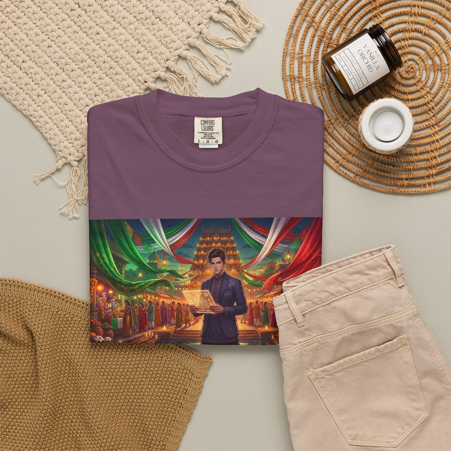 T-Shirt — Dragon Temple Night Scene Graphic Tee (Monk with Dragons)