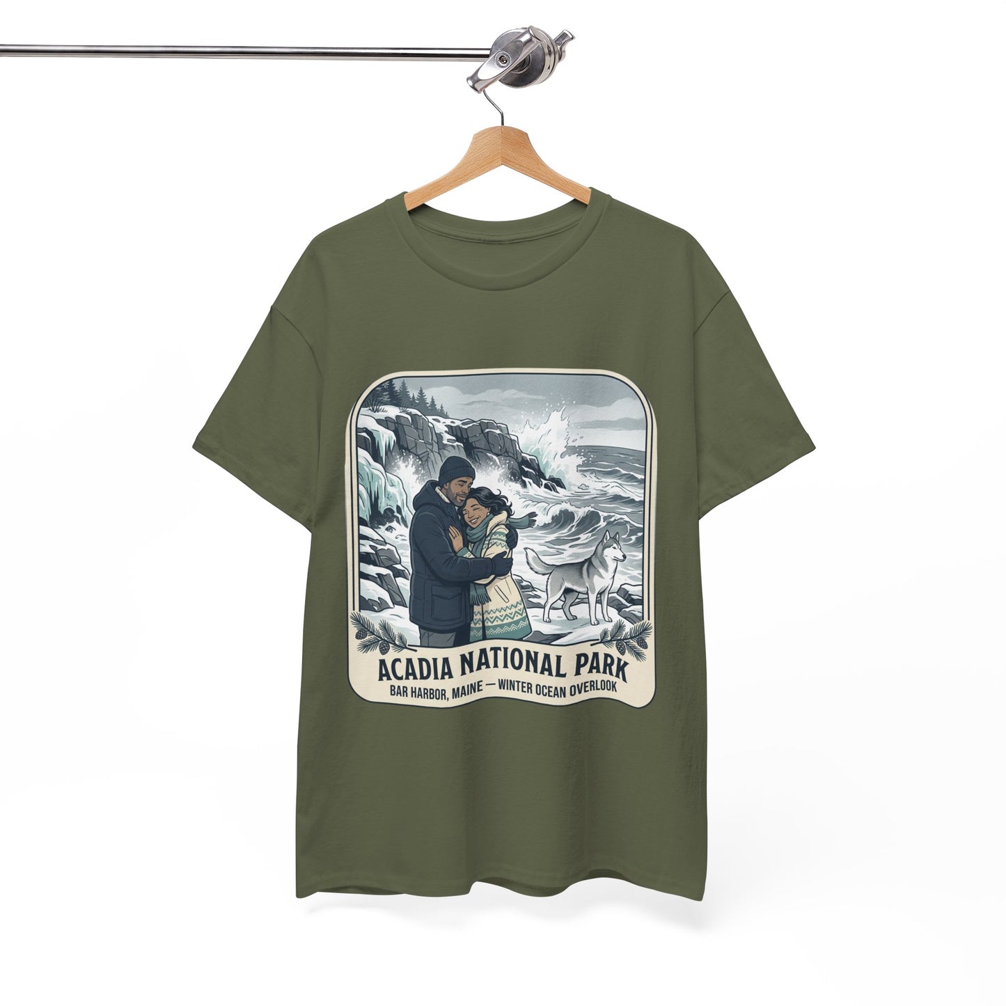Acadia National Park Tee — Coastal Winter Couple Graphic